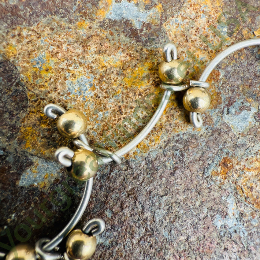 Sterling Silver Bar Bracelet with Gold Beads - Elegant Stackable Jewelry for Women, Perfect for Everyday Wear & Special Occasions