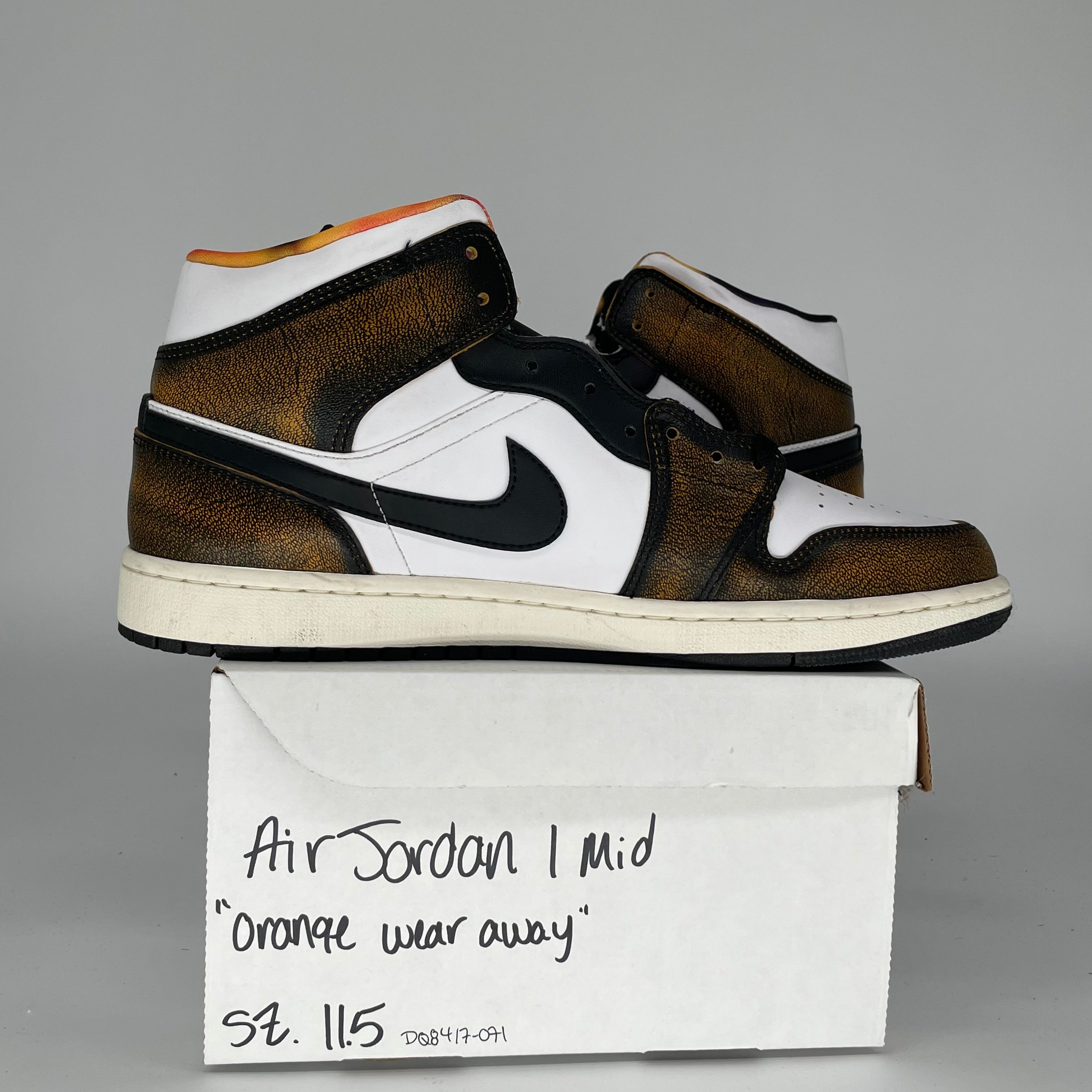 AIR JORDAN 1 MID Orange Wear-Away Sneakers - Men's Size 11.5 (DQ8417-071) - Basketball Shoes for Streetwear & Casual Outfits