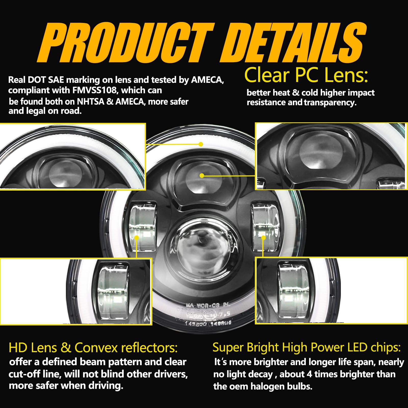 7 Inch Motorcycle LED Headlight with 4.5