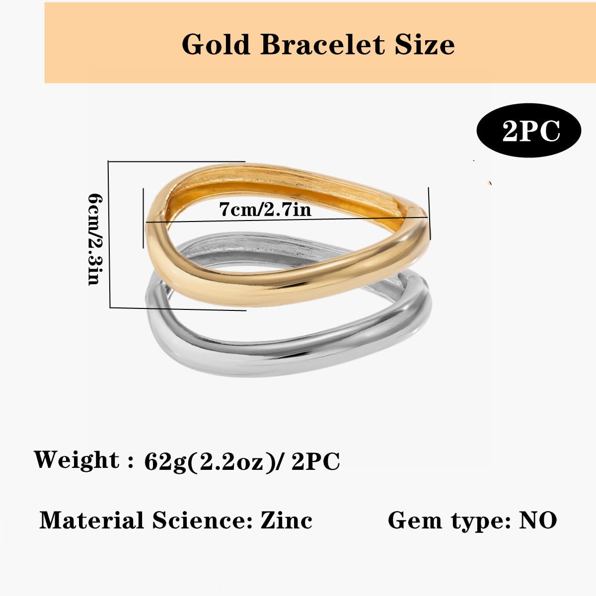 Trendy Gold & Silver Cuff Bangle Bracelets Set for Women - Chunky Minimalist Open Wide Hinged Arm Cuff Jewelry (2PC) - Perfect for Parties, Weddings & Everyday Fashion Accessories