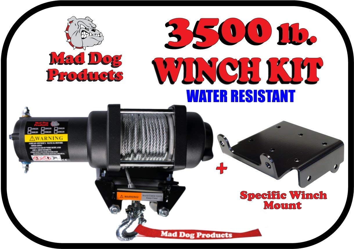Mad Dog 3500 LB Winch Mount Combo for Polaris Sportsman 800 850 1000 XP X2 Highlander ATV - Heavy Duty Off-Road Recovery & Utility Winching