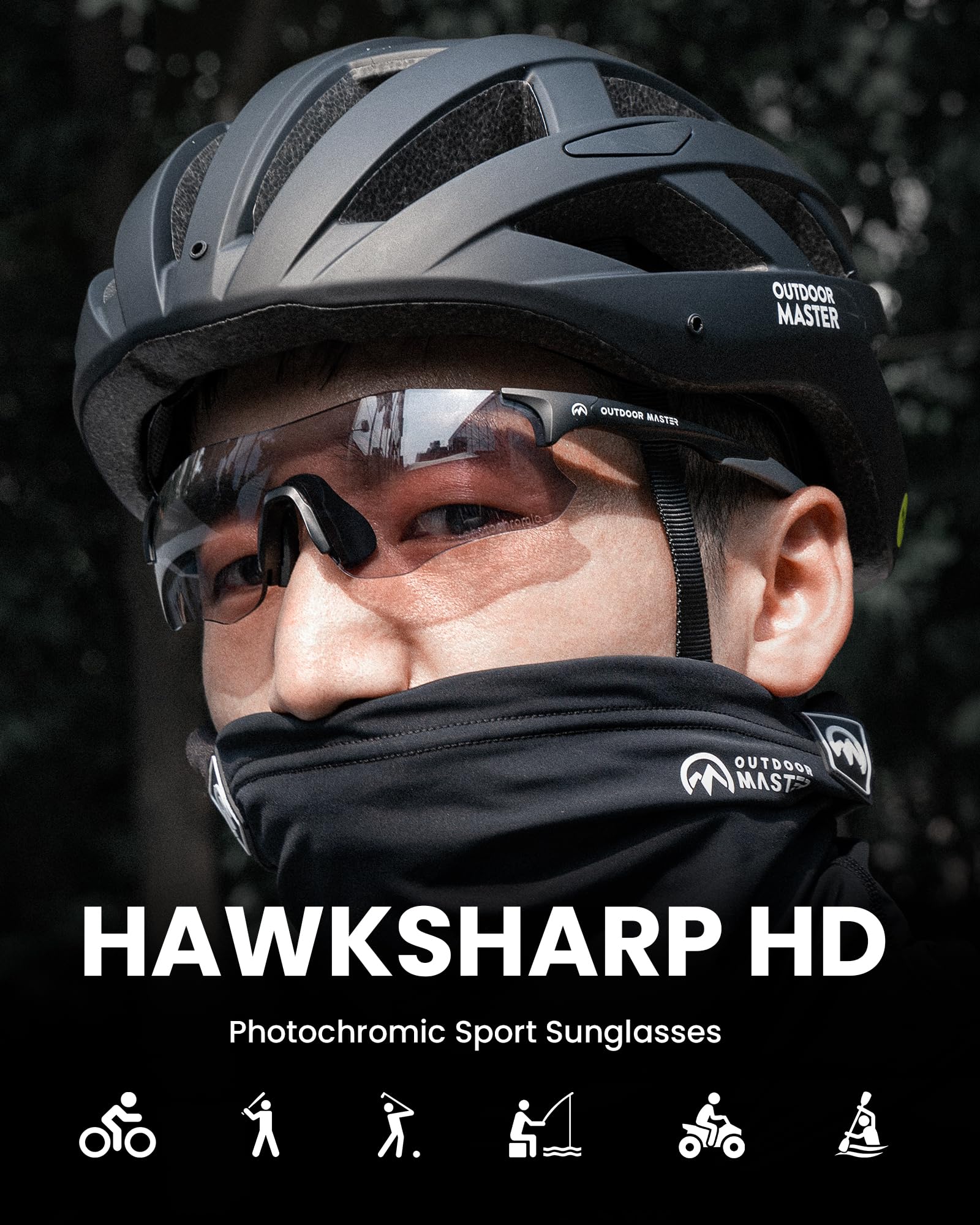 OutdoorMaster HawkSharp HD Photochromic Sports Sunglasses for Men & Women - UV Protection, Lightweight & Anti-Glare - Perfect for Cycling, Running, Baseball & Outdoor Adventures