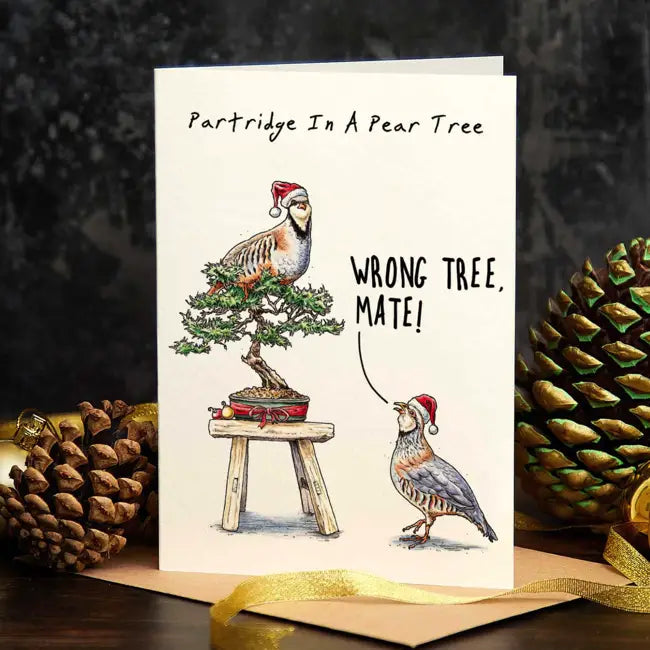 Bewilderbeest Christmas Card - Partridge in a Pear Tree Holiday Greeting Card for Friends & Family | Perfect for Christmas Wishes, Holiday Parties & Festive Decorations