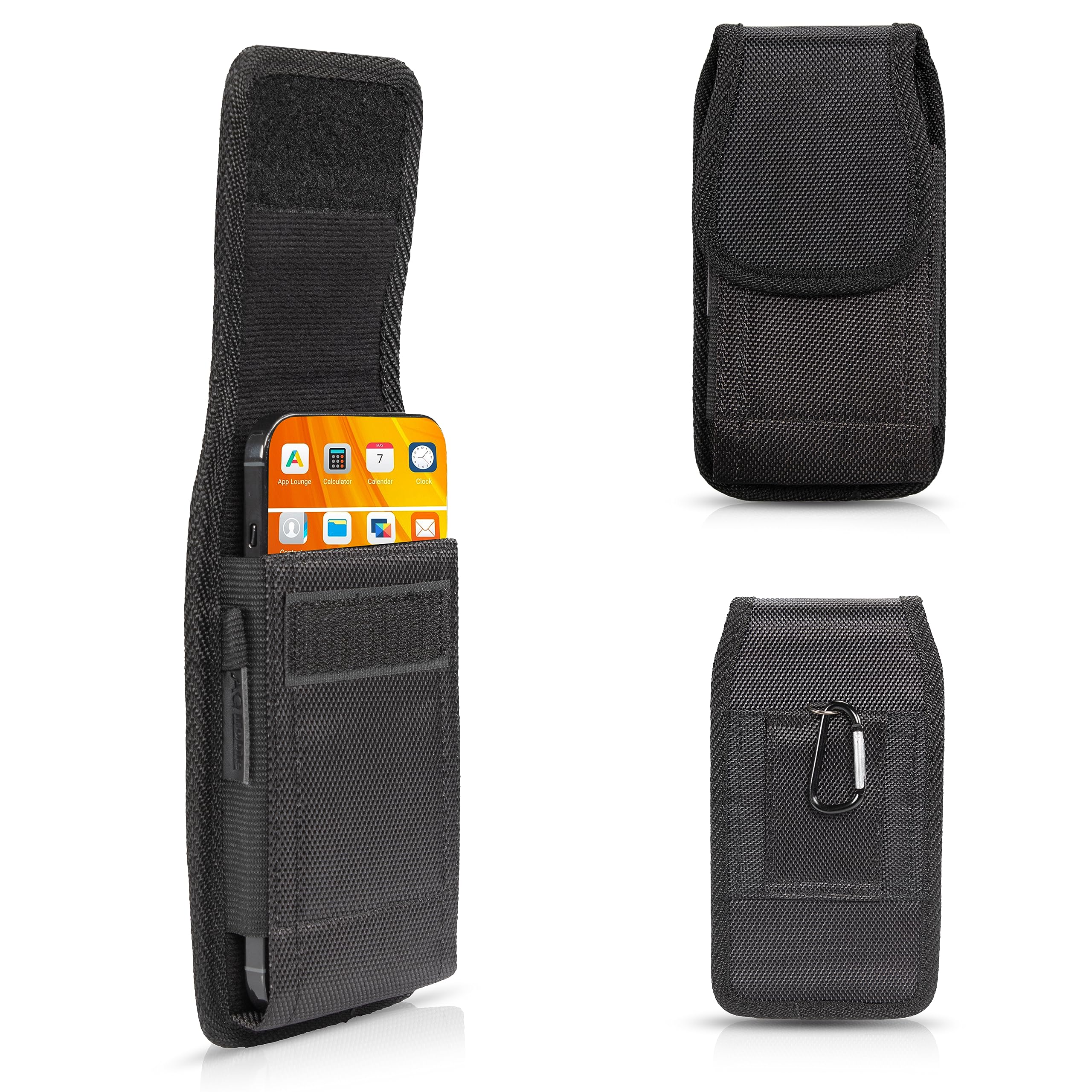 Universal Vertical Phone Holster - Belt Loop Pouch for iPhone 16/15/14/13/12 Pro & Galaxy S25/S24/S23/S22/S21 - Durable Nylon (Fits 6.3