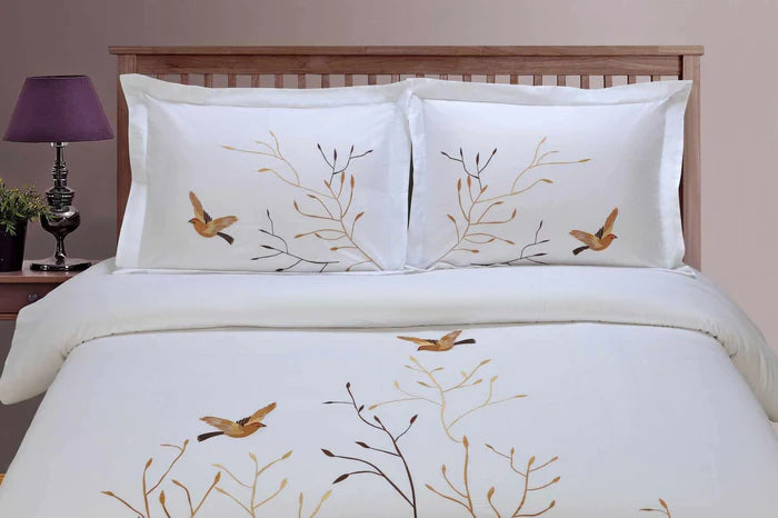 Premium 3-Piece Cotton Embroidered Duvet Cover Set - Soft & Breathable Bedding with Swallow Design - Perfect for Master Bedroom, Guest Room & Dorm Decor