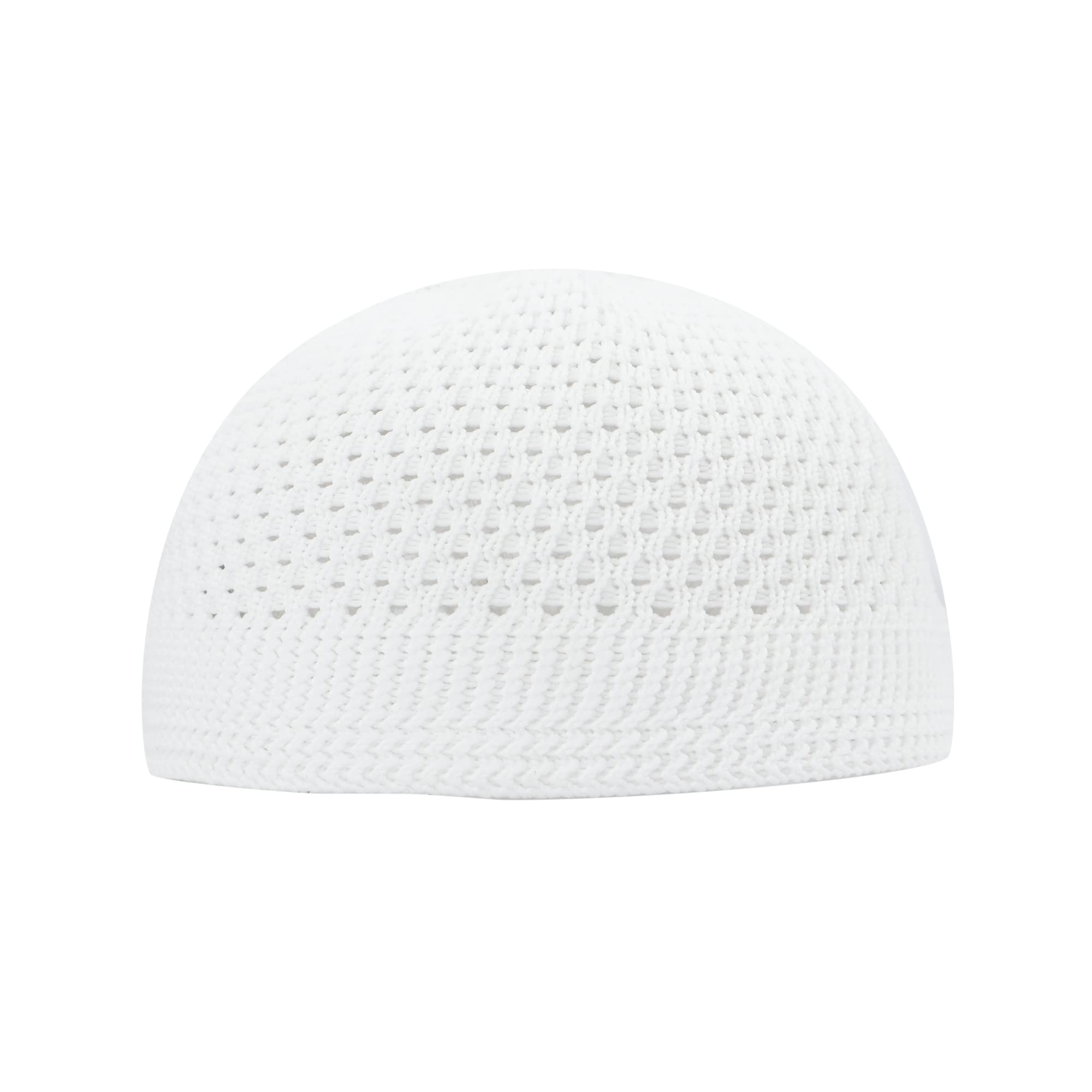 White Open-Weave Nylon Stretchy Kufi Hat - Breathable Skull Cap Beanie for Men & Women - Perfect for Prayer, Sports & Outdoor Activities