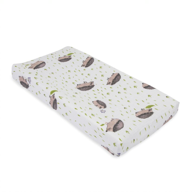 Little Unicorn Premium Cotton Muslin Changing Pad Cover - Soft & Absorbent Baby Changing Mat Cover with Adorable Hedgehog Print - Perfect for Nursery, Diaper Bags & On-the-Go Baby Care