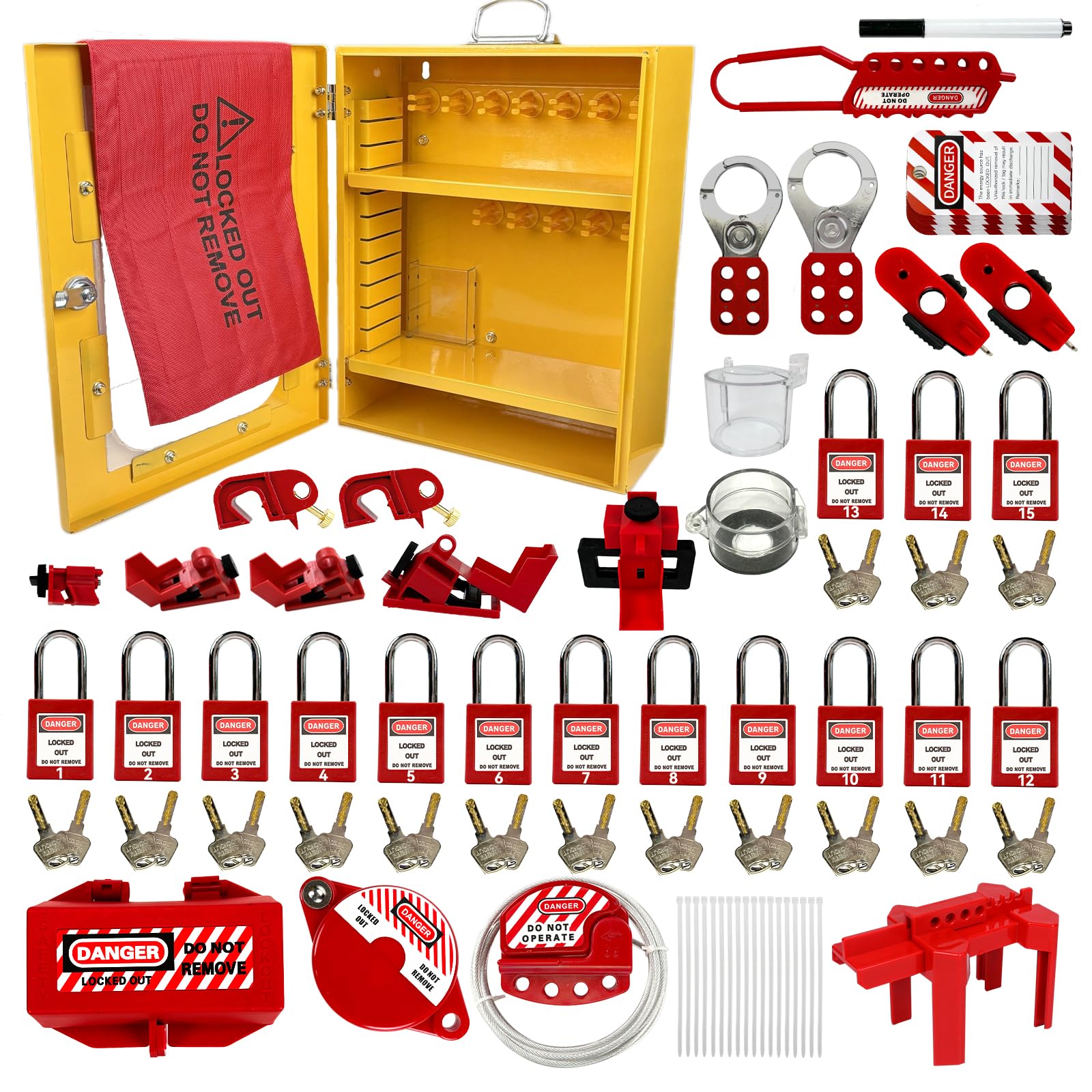 BULANGD 138-Piece Lockout Tagout (LOTO) Kit – Safety Padlocks, Lockout Hasp, Tags, Circuit Breaker Lock, Cable Lock & Plug Lock – OSHA-Compliant LOTO Cabinet for Industrial Safety & Electrical Maintenance