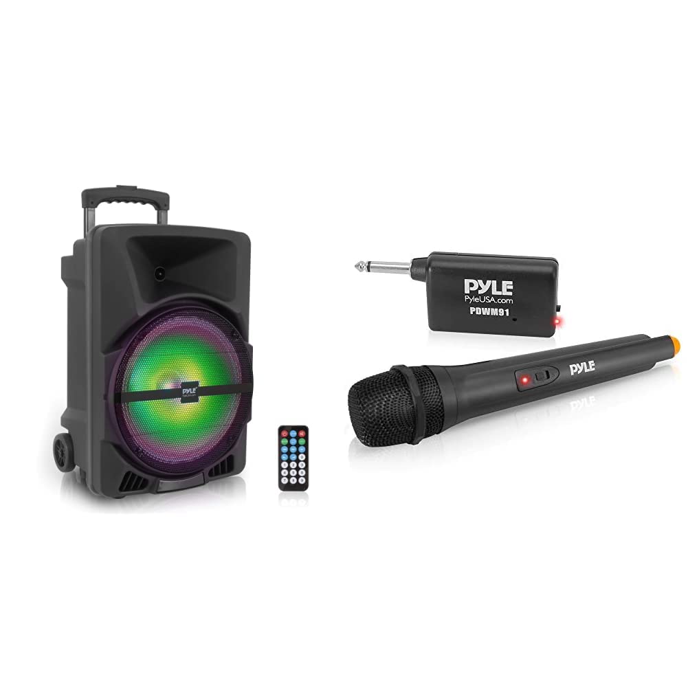 1200W Portable PA Speaker System with Bluetooth & VHF Wireless Microphone - Professional Battery-Powered Handheld Dynamic Cordless Mic Set for Outdoor Events, Parties, and Public Speaking