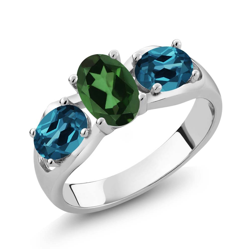1.80 Ct Oval Emerald Envy Mystic Topaz & London Blue Topaz Sterling Silver Ring | 925 Silver Gemstone Jewelry for Women | Perfect for Weddings, Anniversaries & Special Occasions