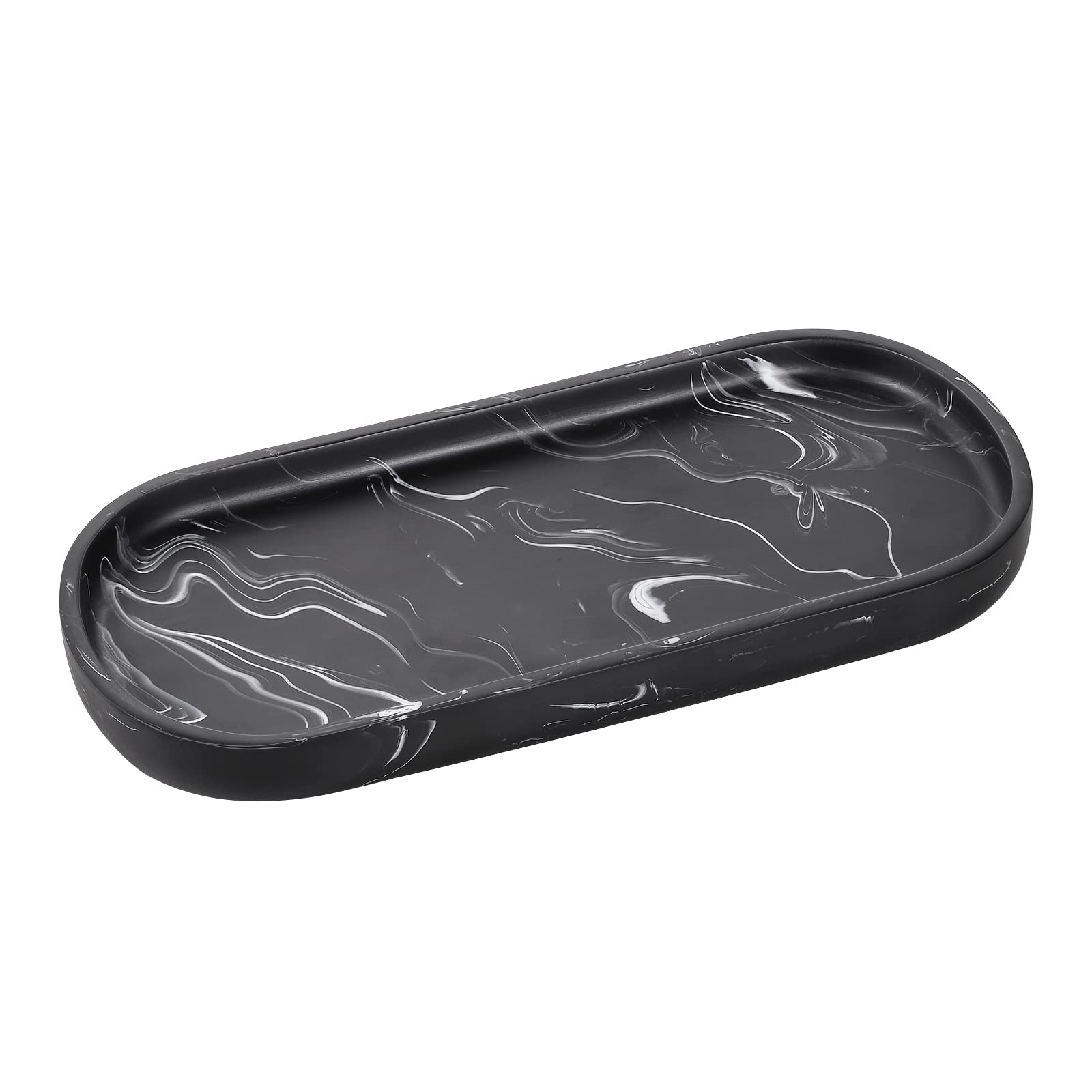 Emibele Oval Resin Jewelry Organizer Tray - Matte Ink Black Bathroom & Vanity Tray for Rings, Cosmetics, Perfume, Soap | Jewelry Dish & Home Decor for Dresser, Kitchen, Candle Display & Small Plants