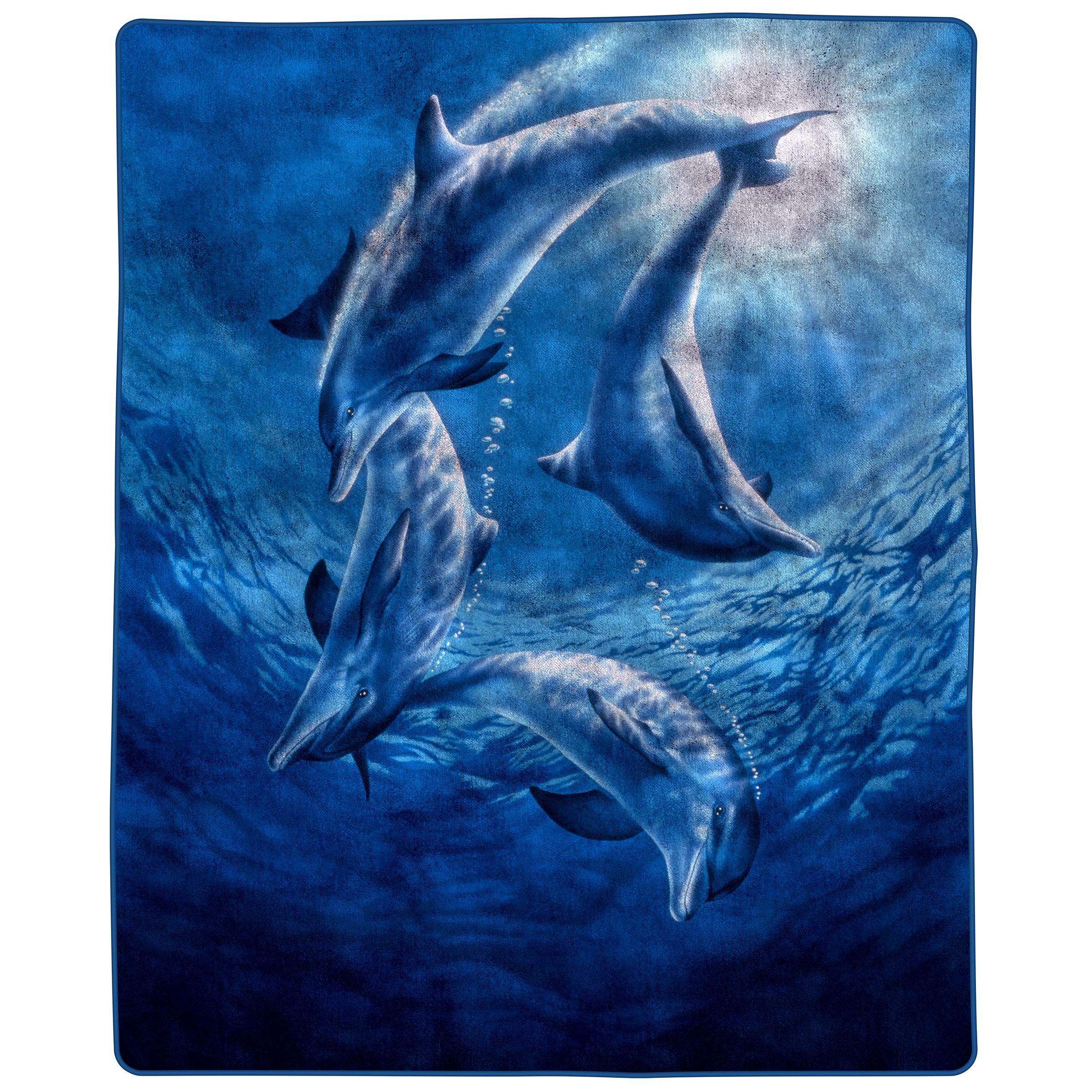 Premium Heavy Fleece Blanket with Ocean Dolphins Design - Ultra Soft 8 Pound Faux Mink Blanket for Couch, Sofa & Bed (74