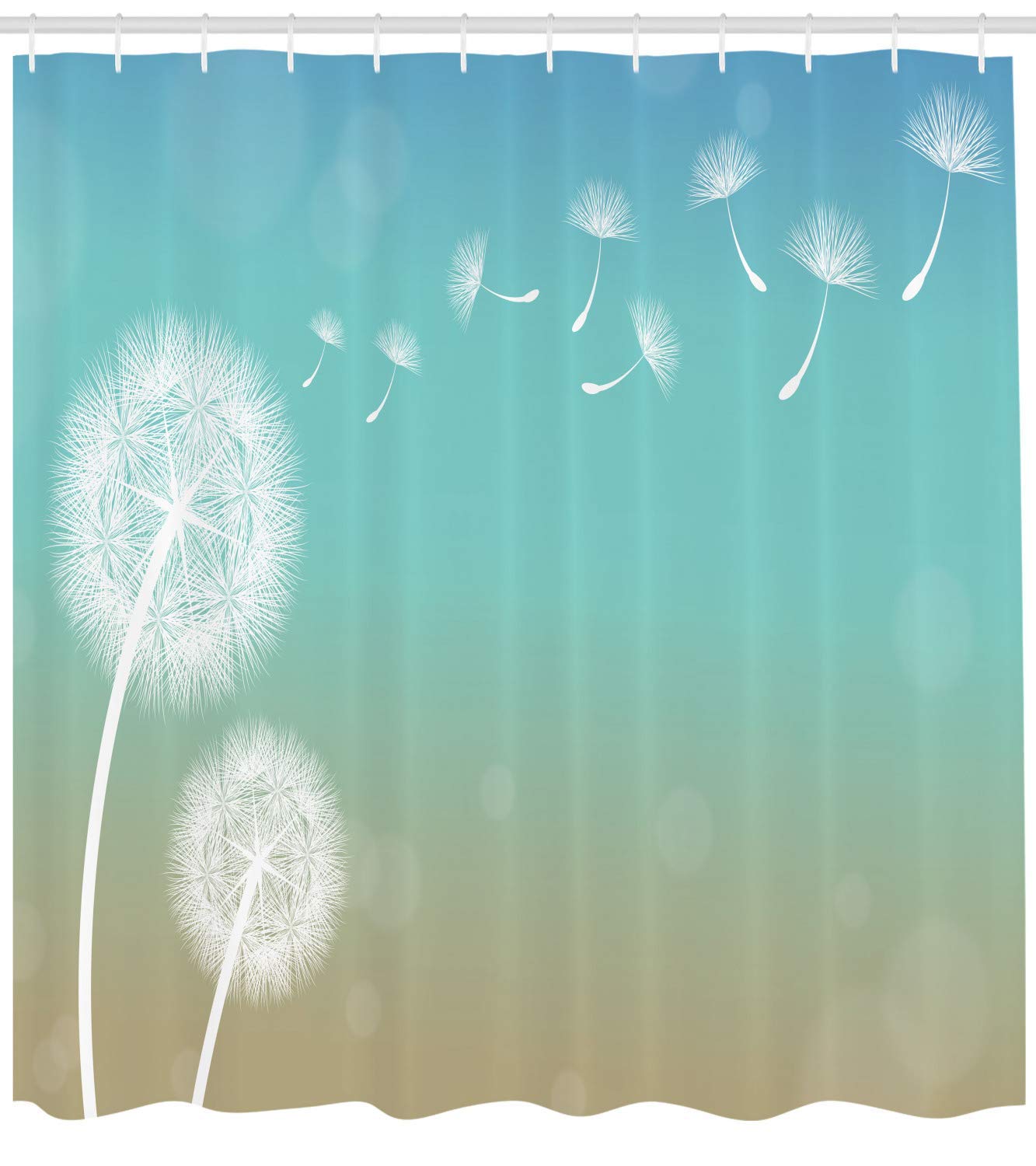 Ambesonne Dandelion Shower Curtain - Blowball Flowers Design, 69x84 Inch Turquoise Tan White Fabric Bathroom Decor with Hooks | Nature Inspired Bathroom Set for Modern Home, Spa-Like Shower Experience