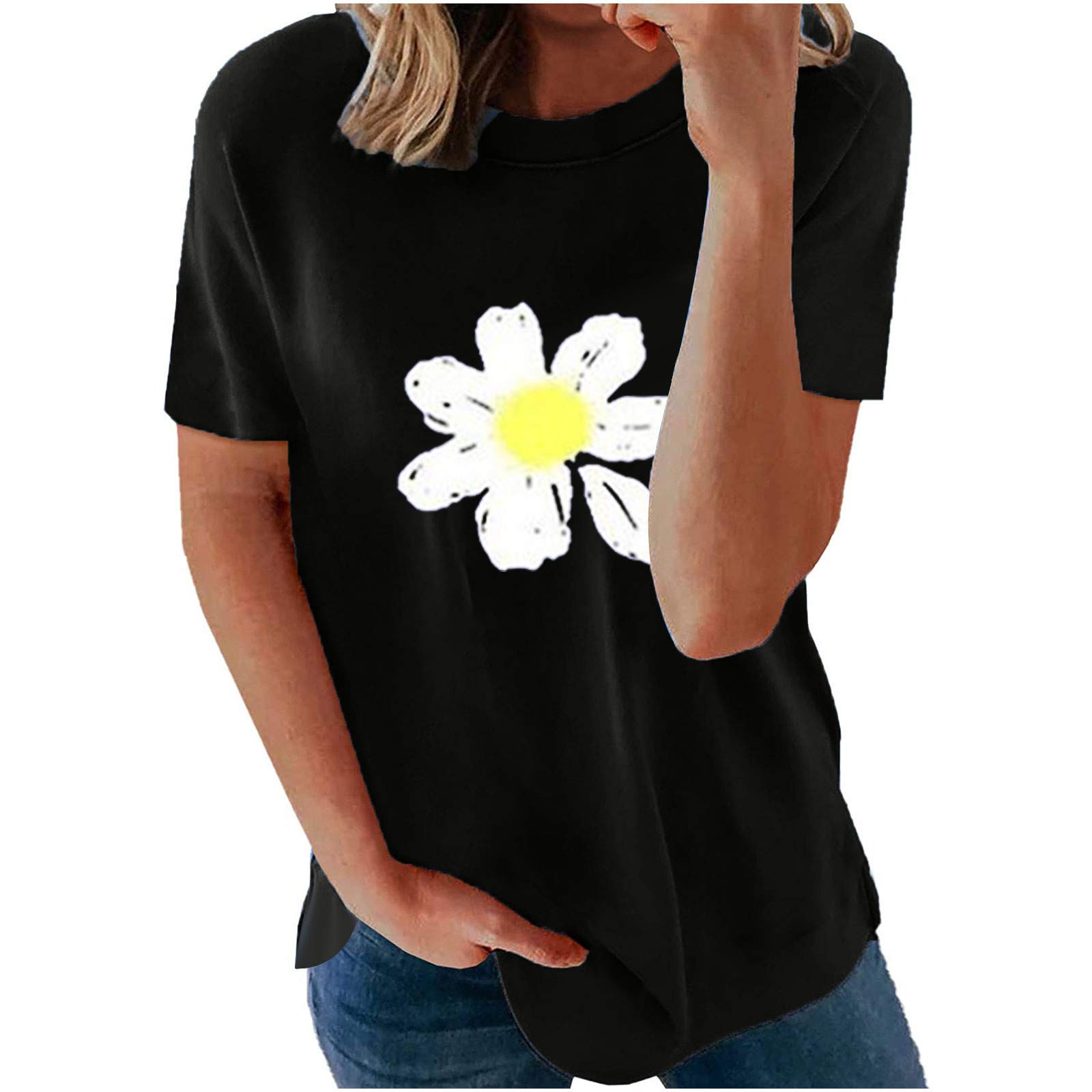 Floral Print Short Sleeve T-Shirt for Women - Casual Loose Fit O-Neck Blouse - Summer Daily Wear for Work, Dating & Vacation