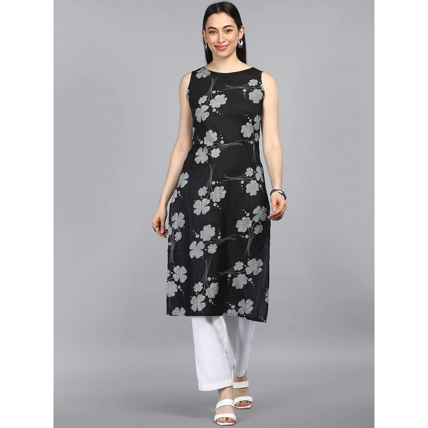 Elegant Black Floral Printed Kurta for Women | Stylish Indian Ethnic Wear | Perfect for Festivals, Weddings & Casual Outings