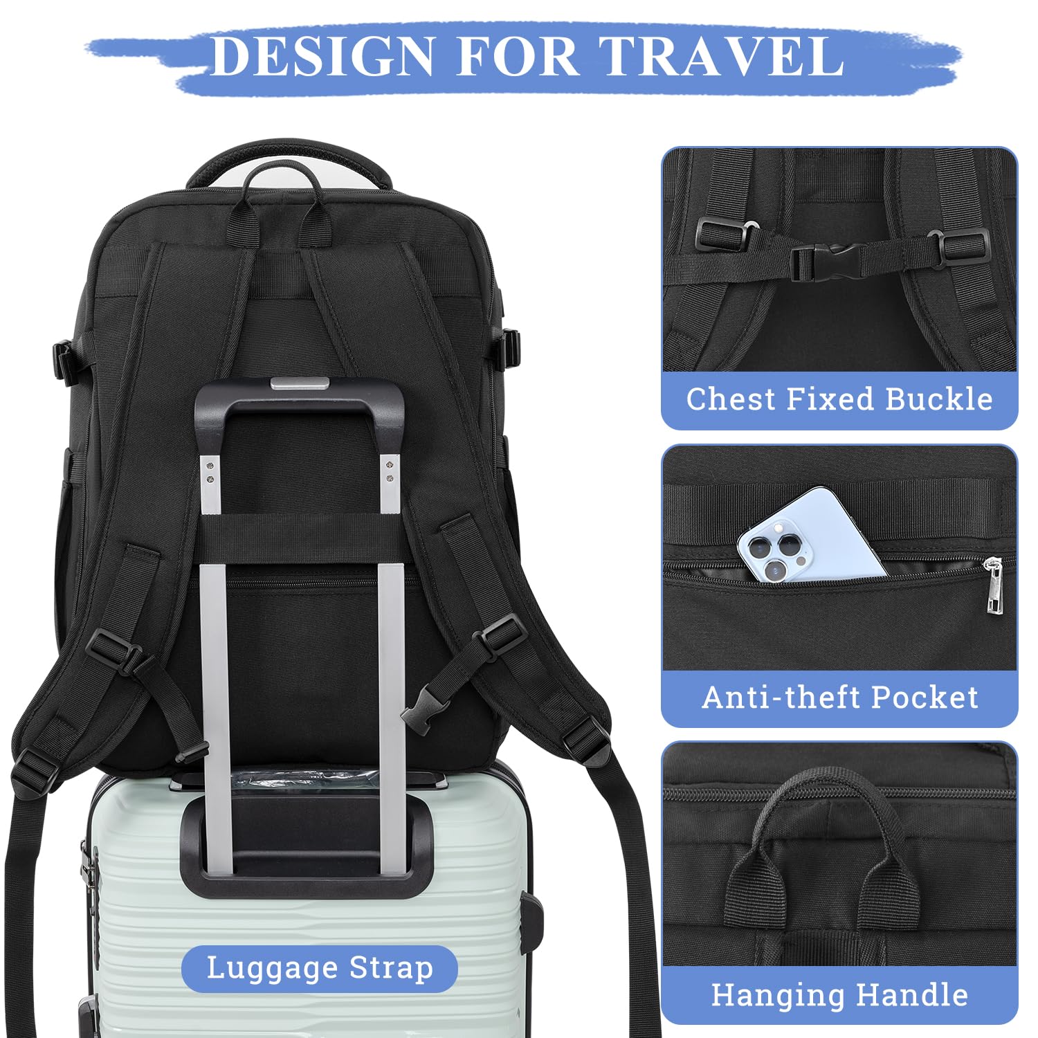 40L Waterproof Travel Backpack for Women & Men - Large Carry On Backpack for College, Business, Work & Outdoor Adventures - Durable Personal Item Backpack for Air Travel, Commuting & Daily Use