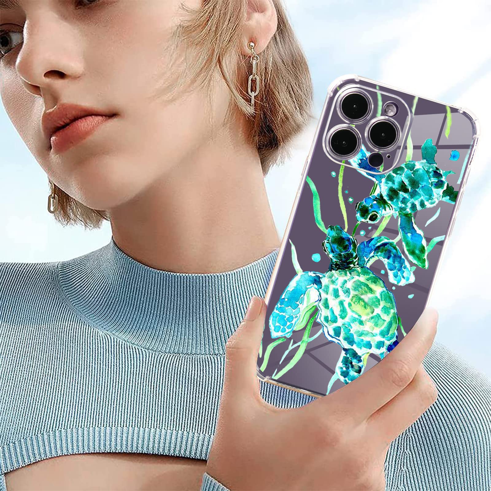Turtles Design iPhone 12 Pro Max Case - Watercolor Pattern Soft TPU Protective Cover with Screen Protector | 6.6ft Drop Protection | Perfect for Beach Lovers & Ocean Enthusiasts
