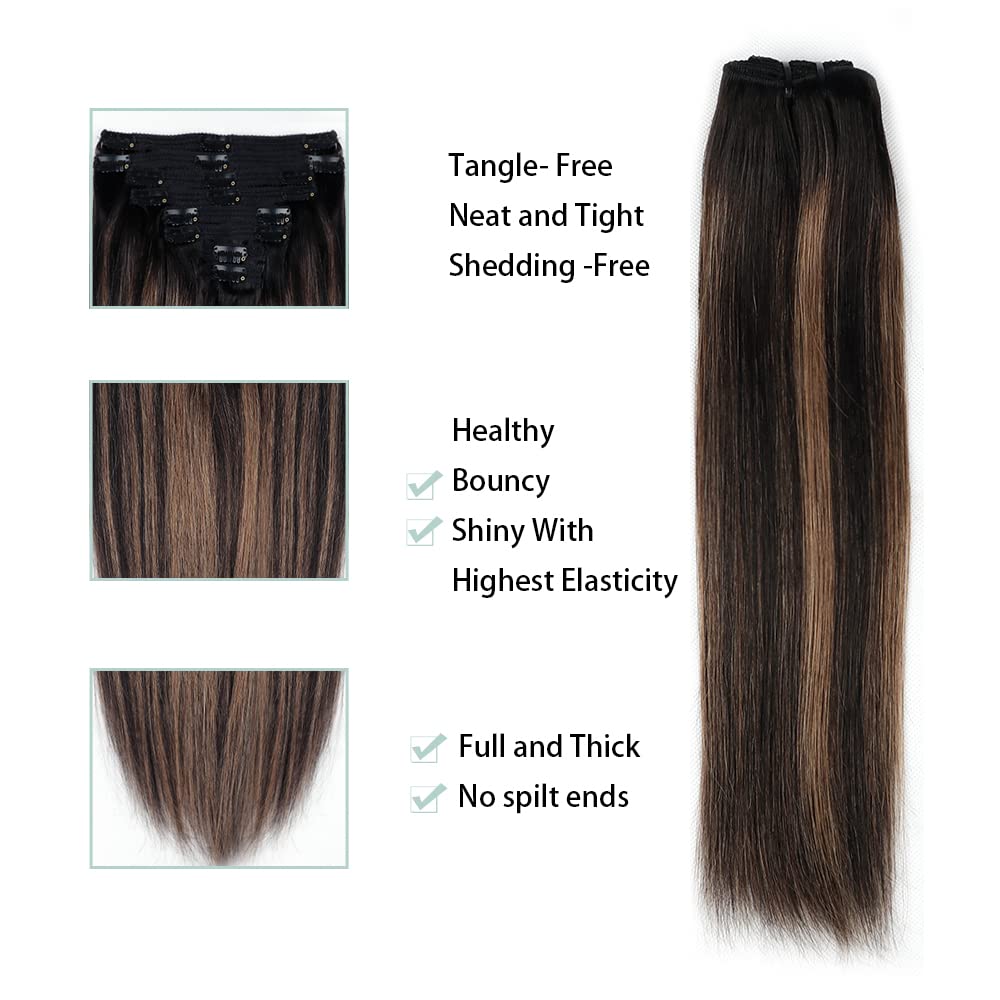 Premium 8-Piece Clip-In Hair Extensions for Women – 100% Brazilian Virgin Human Hair, Straight Remy Hair with 18 Clips & Double Lace Weft (120g, 24inch, #1B/6/1B) – Perfect for Daily Styling, Parties, Weddings & Special Occasions