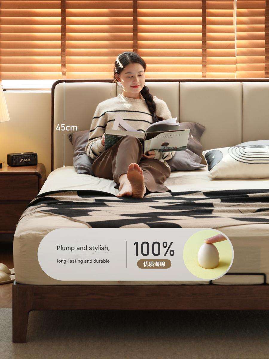 Solid Oak Wood Modern Platform Bed with Upholstered Headboard - Stylish and Durable Bedroom Furniture for Contemporary Homes