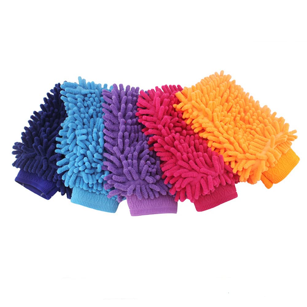 5 Pack Chenille Microfiber Car Wash Mitts - Double Sided Washing Gloves for Scratch-Free Cleaning - Perfect for Cars, Trucks, SUVs & Motorcycles