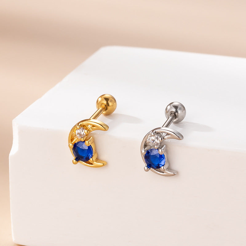 20G Cartilage Tiny Moon Earrings - Flat Back Opal Stud Earrings for Women | Dainty Jewelry for Everyday Wear, Gift for Her, Boho Style Earrings for Parties & Special Occasions
