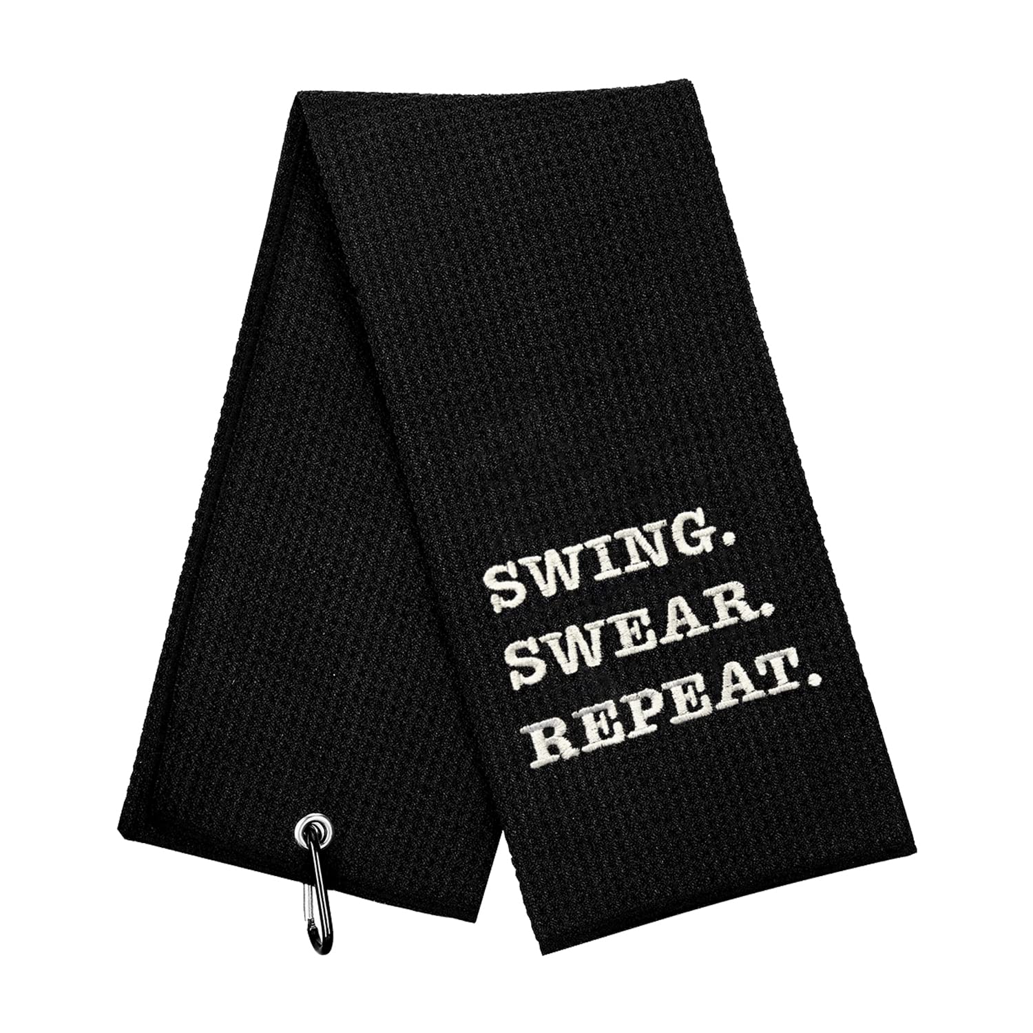 Funny Golf Towel - Swing Swear Repeat Embroidered Golf Towel with Clip for Golf Bags | Perfect Golf Gift for Men | Durable Golf Accessory for Practice, Tournaments & Club Outings