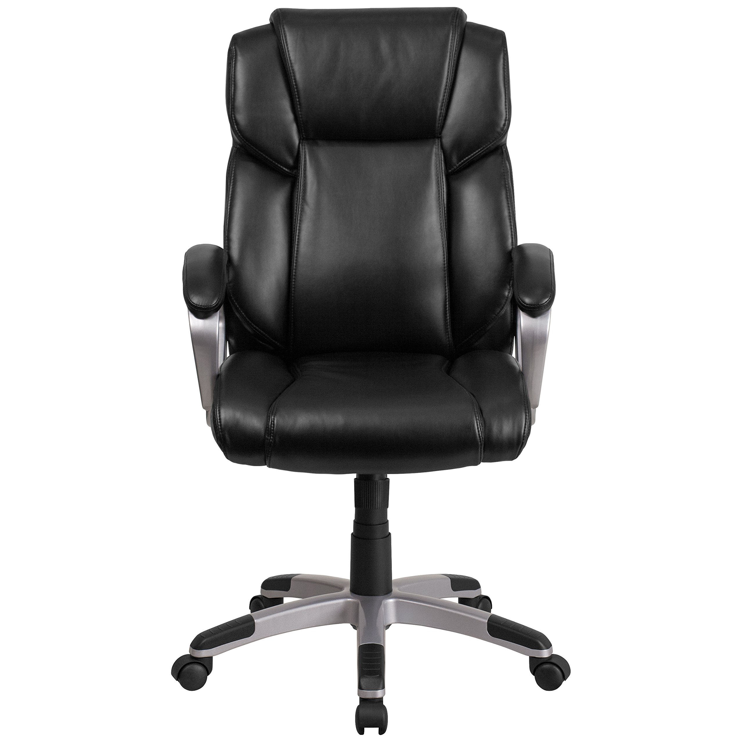 Premium Mid-Back Black LeatherSoft Executive Office Chair with Padded Arms - Ergonomic Swivel Task Chair for Home Office, Conference Room & Workspace
