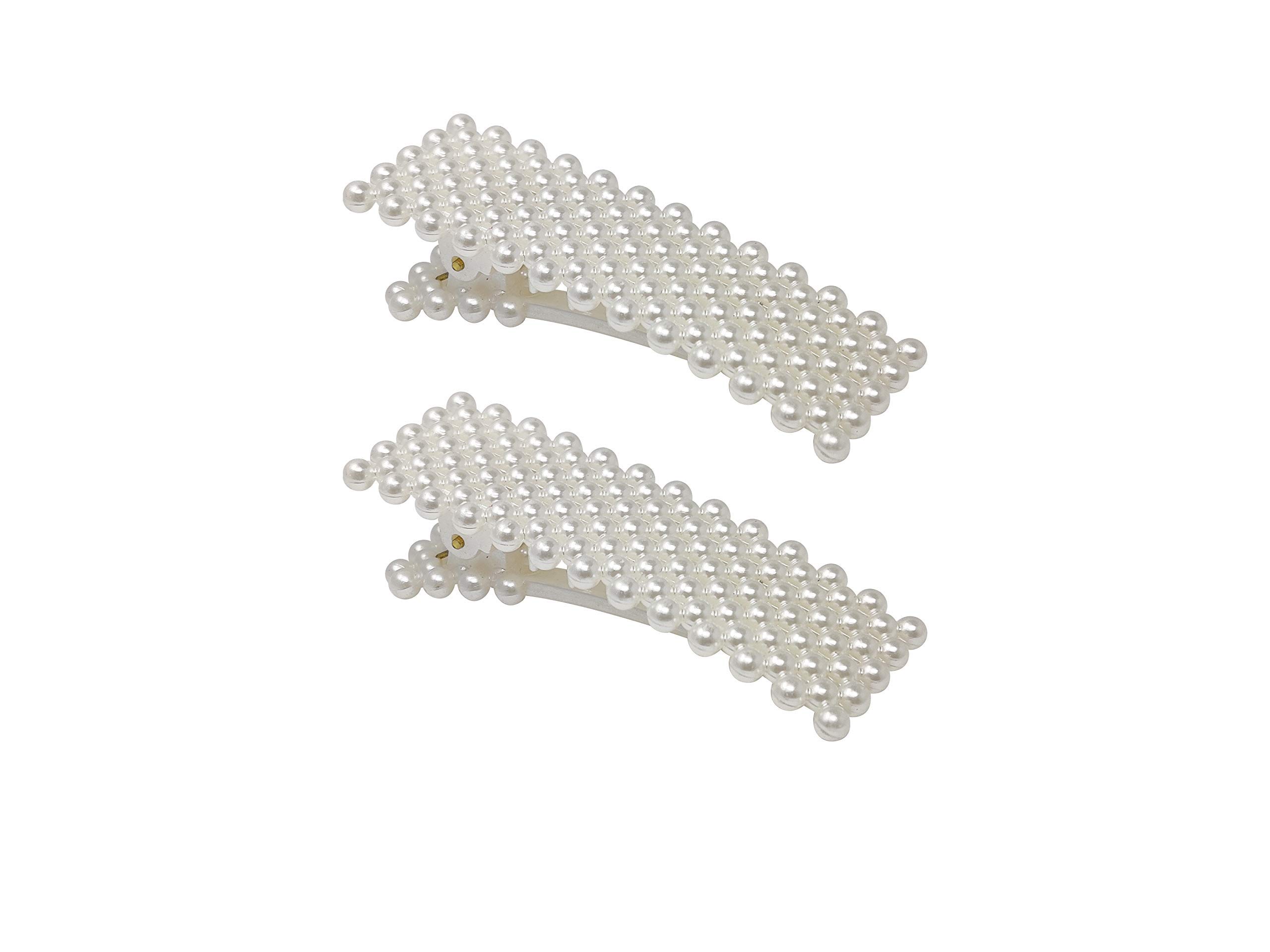 Gogi Enterprises Pearl Rectangle Full Cover Hair Clip - Smooth Hair Pin Accessories for Women & Girls (White, Medium, 2 Pack) - Perfect for Weddings, Parties & Everyday Styling