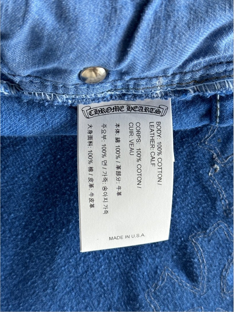 Chrome Hearts x Levi's London Exclusive Blue Dyed Cross Patch Denim Jeans for Men - Stylish Vintage Designer Pants for Casual Wear & Street Fashion