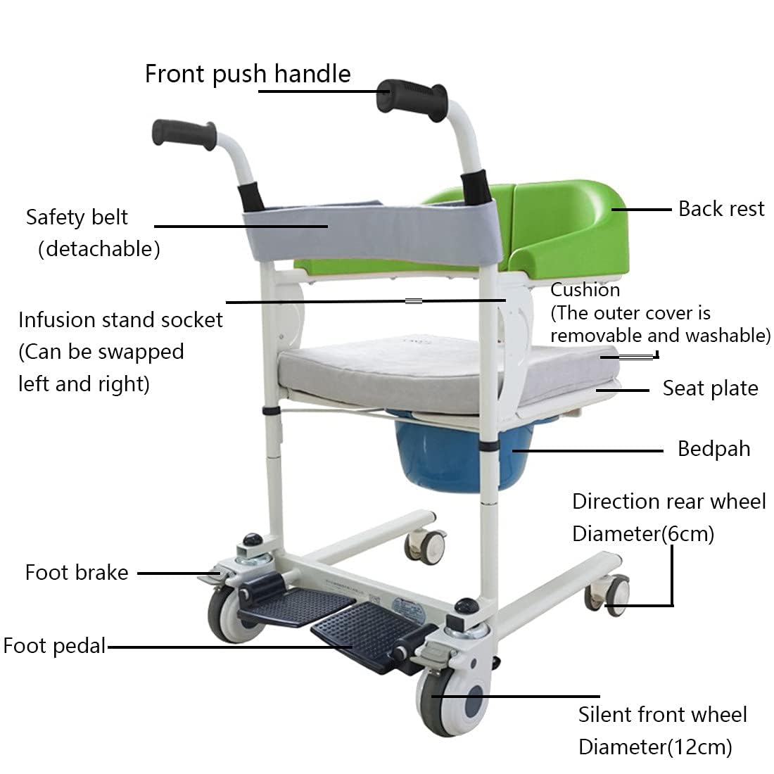 **Lightweight Patient Lift Transfer Chair for Elderly & Disabled - Home Use Wheelchair with Bathroom & Bedside Mobility - Blue - Ideal for Caregivers & Seniors Living Assistance**