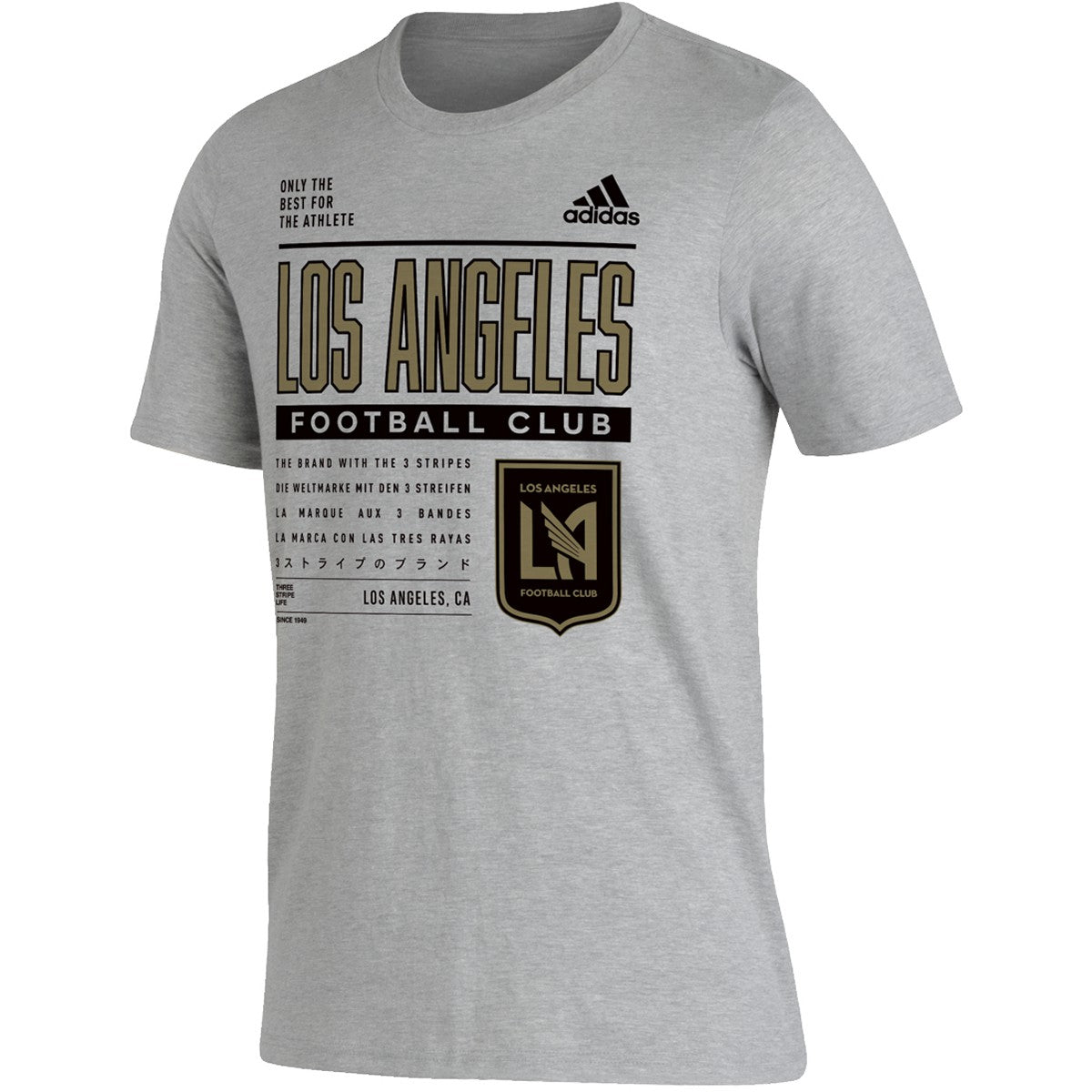 Adidas LAFC Pregame T-Shirt - Men's Soccer Jersey (Grey/Gold) - Official Fan Apparel for Los Angeles Football Club Games & Casual Wear