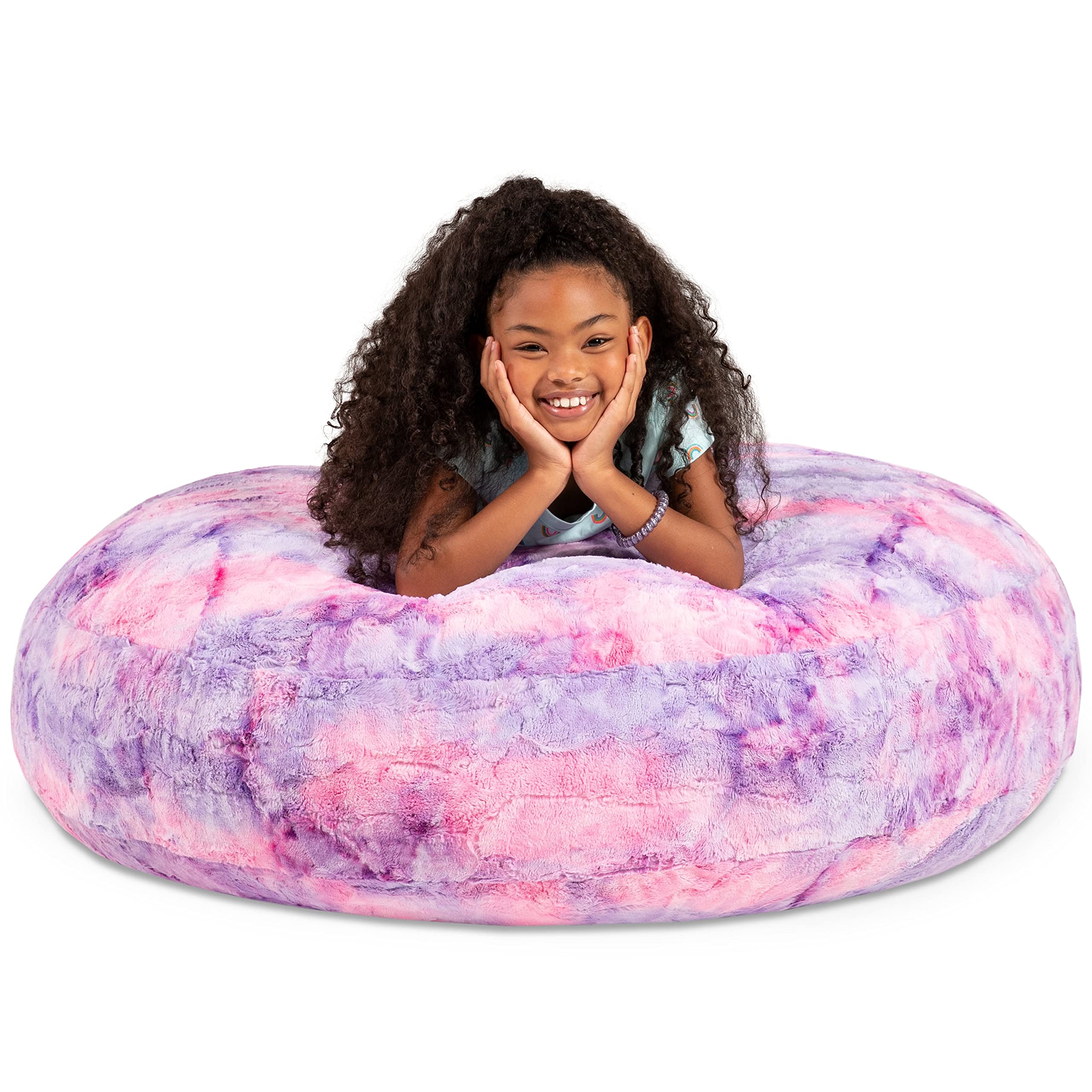 Jaxx Cocoon 4 Foot Giant Bean Bag Chair - Ultra Soft Faux Fur, Unicorn Pink - Perfect for Kids Bedroom, Dorm Room & Lounge Relaxation