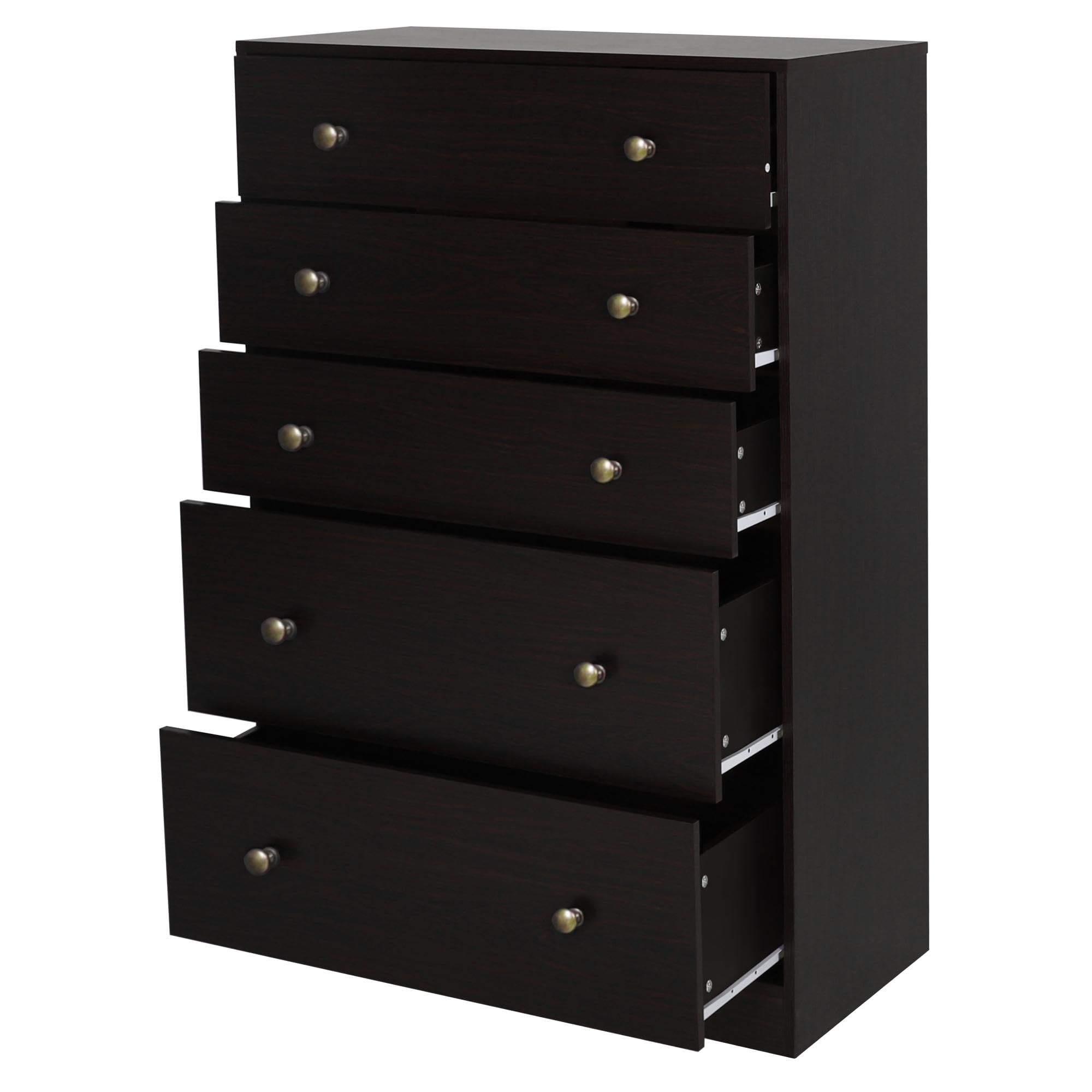 5-Drawer Dresser for Bedroom - Large Wooden Storage Organizer with Espresso Finish - Perfect for Closet, Living Room, Nursery & Hallway Organization