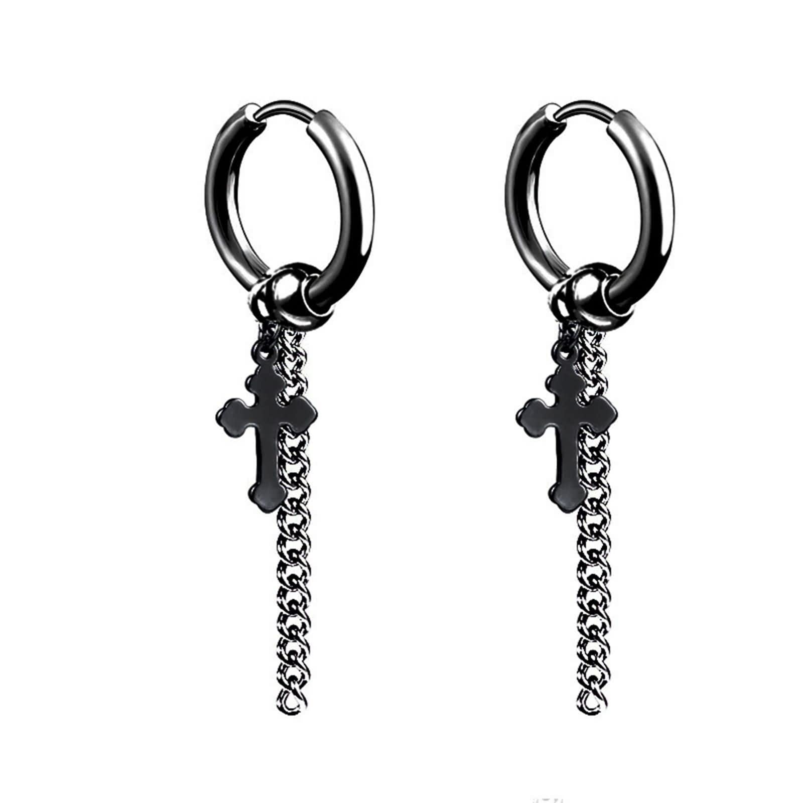 Stainless Steel Hoop Earrings for Women & Men - Fashionable Round Cross Chain Piercing Jewelry - Perfect for Casual Wear, Parties & Gifts