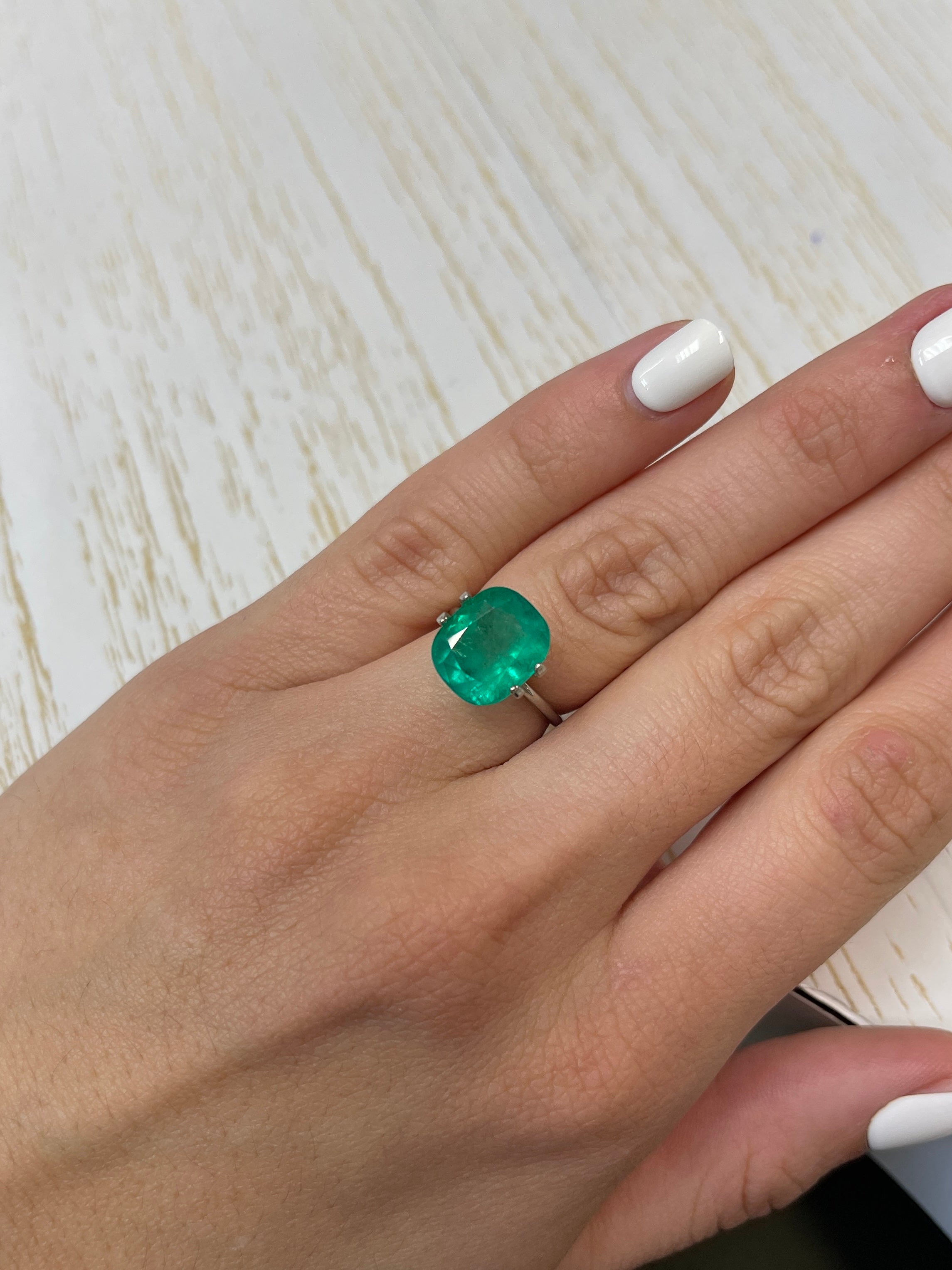 5.69 Carat 12x10mm Bluish Green Natural Loose Colombian Emerald Gemstone - Cushion Cut for Jewelry Making, Engagement Rings & Luxury Gifts