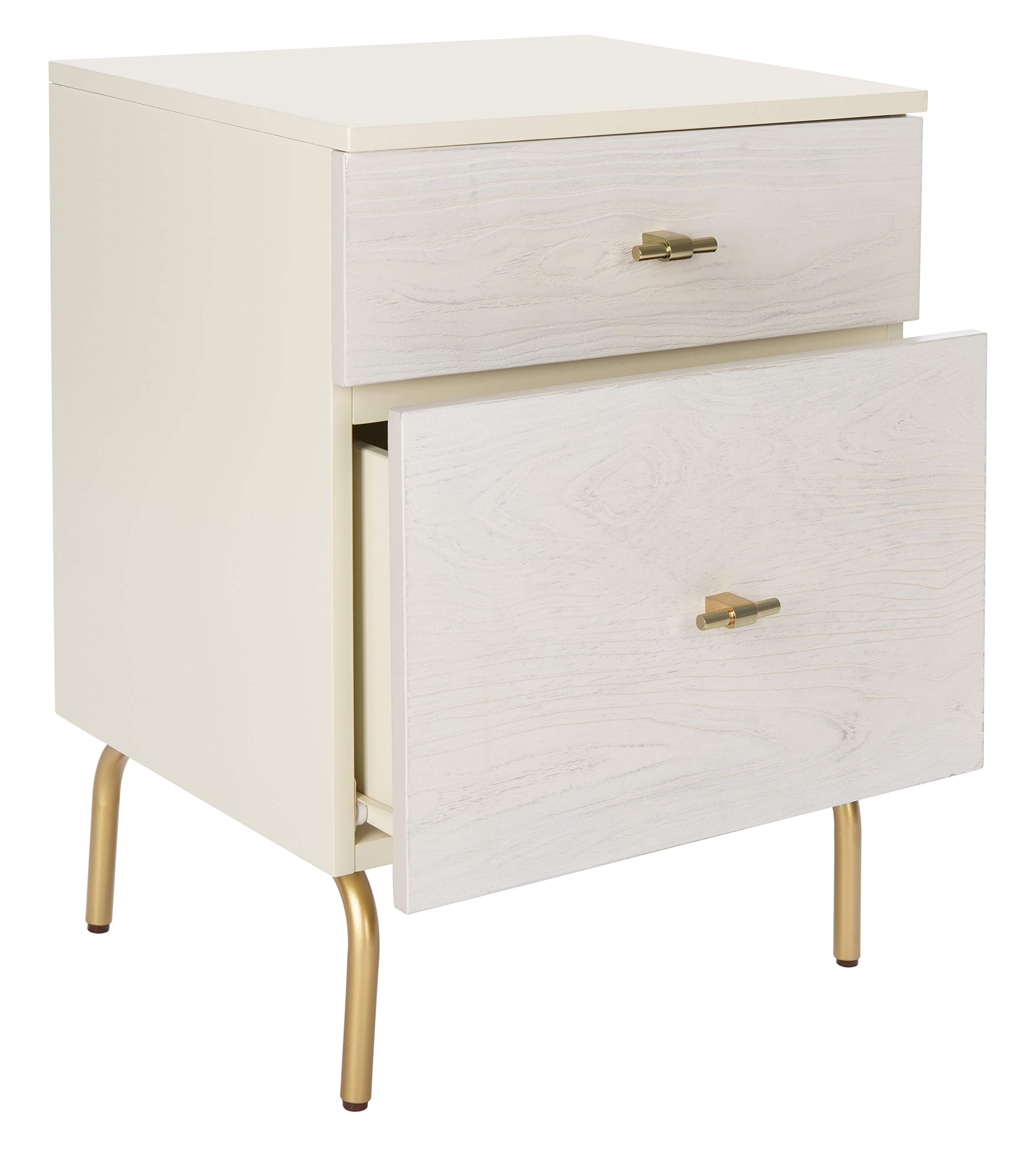 SAFAVIEH Genevieve 2-Drawer Nightstand - Cream & White Washed Wood Bedside Table for Bedroom, Living Room & Office - Compact Storage Furniture with Smooth Gliding Drawers