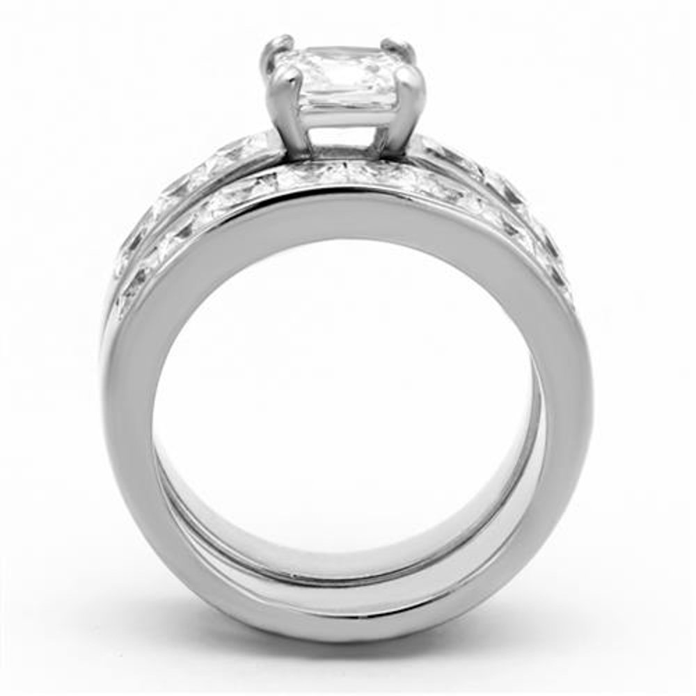 Marimor His & Her Wedding Ring Set - 3 Piece Stainless Steel Princess Cut Wedding Bands for Couples | Perfect for Engagement, Anniversary & Romantic Gifts