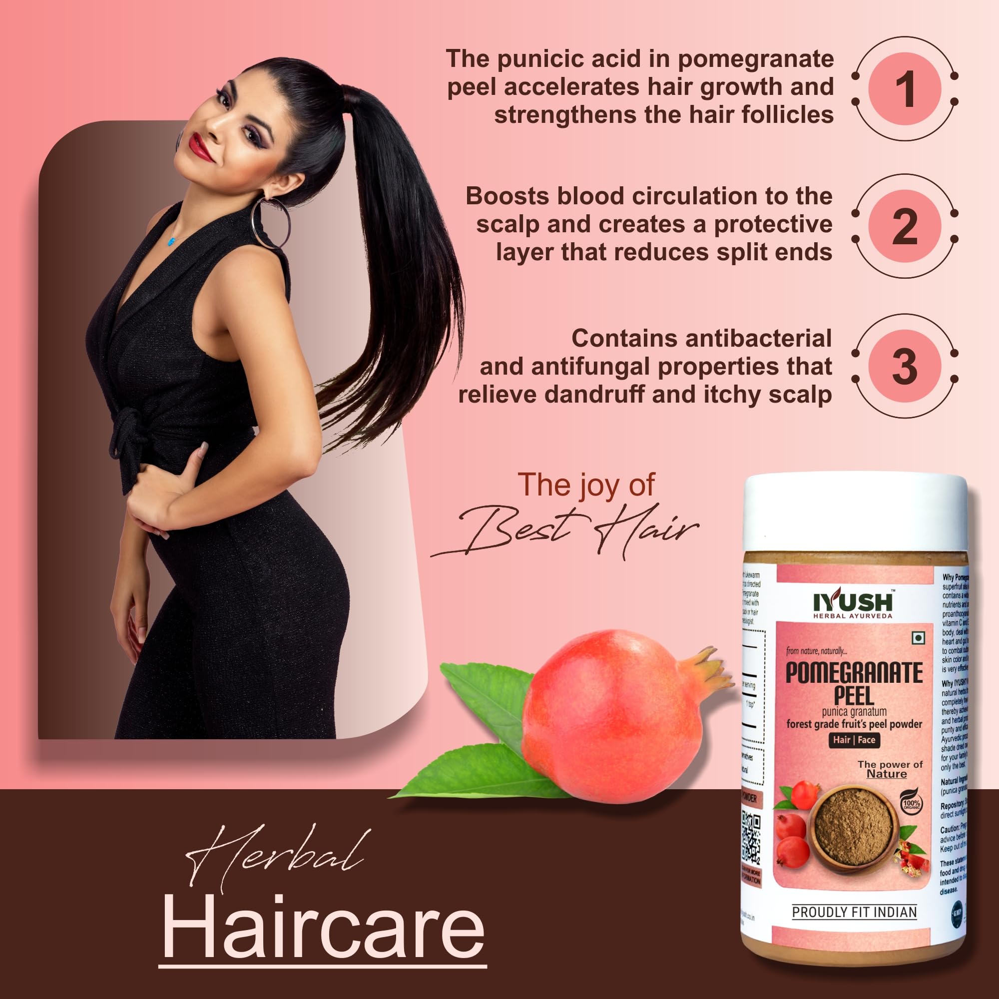 IYUSH Herbal Ayurveda Pomegranate Peel Powder – 250gm | Natural Pomegranate Powder for Skin Whitening, Detan & Hair Care | Anar Powder for Face Pack, Drinks & DIY Beauty Recipes | Organic Skin Brightening Treatment for Glowing Complexion