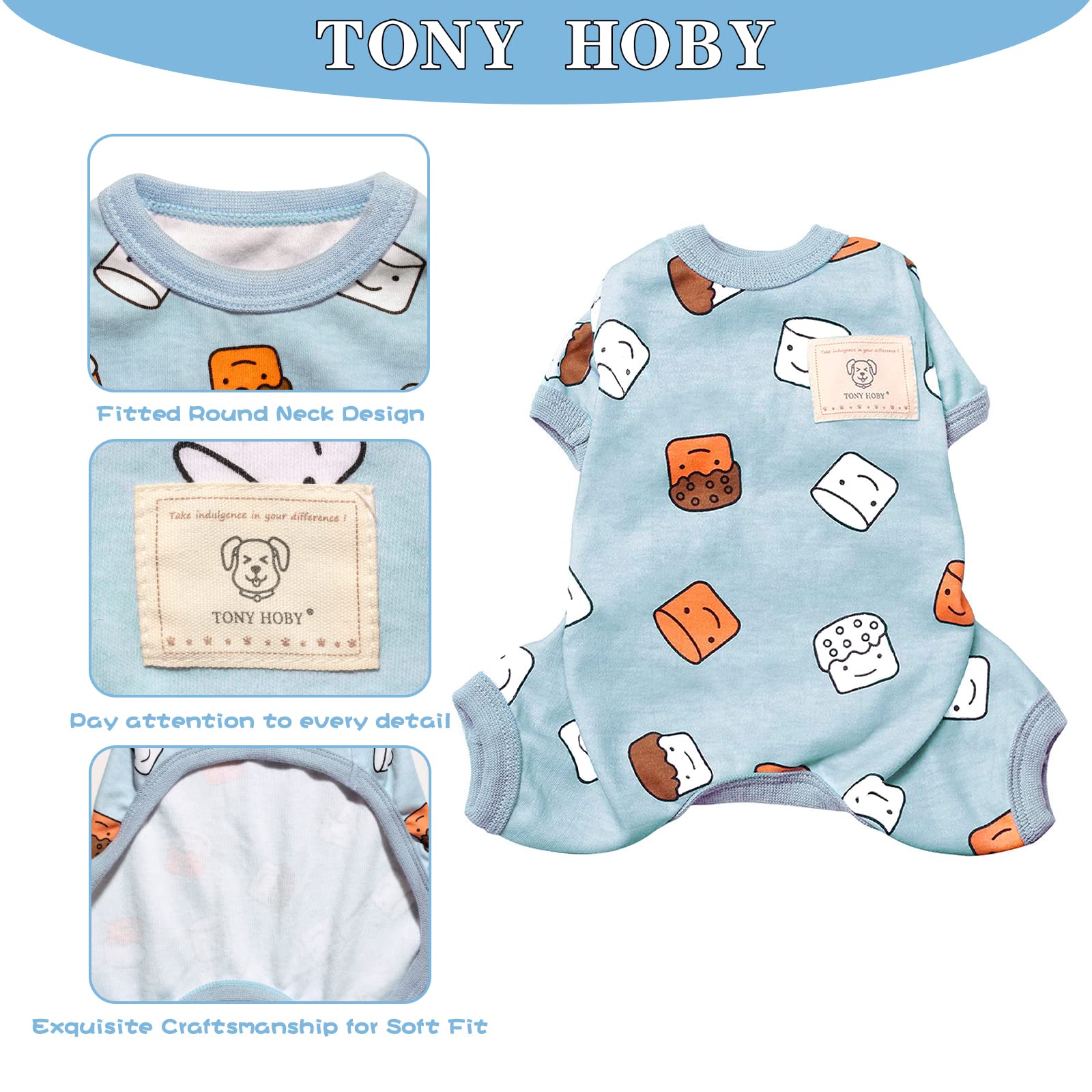 TONY HOBY Dog Pajamas - Cute Smile Cupcake Print 4-Legged Dog Jumpsuit for Small & Medium Dogs (Blue, XL) - Cozy Sleepwear for Pets, Perfect for Winter Nights & Indoor Lounging