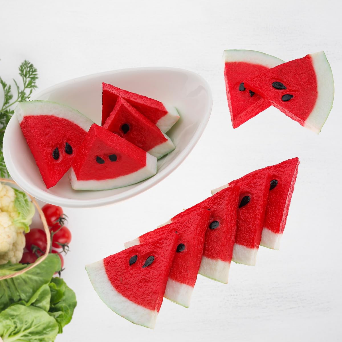 20 PCS Realistic Artificial Watermelon Slices - Faux Plastic Fruit Decor for Home, Office, Party & Kitchen - Perfect for Tabletop Displays, Food Photography Props, and Decorative Centerpieces