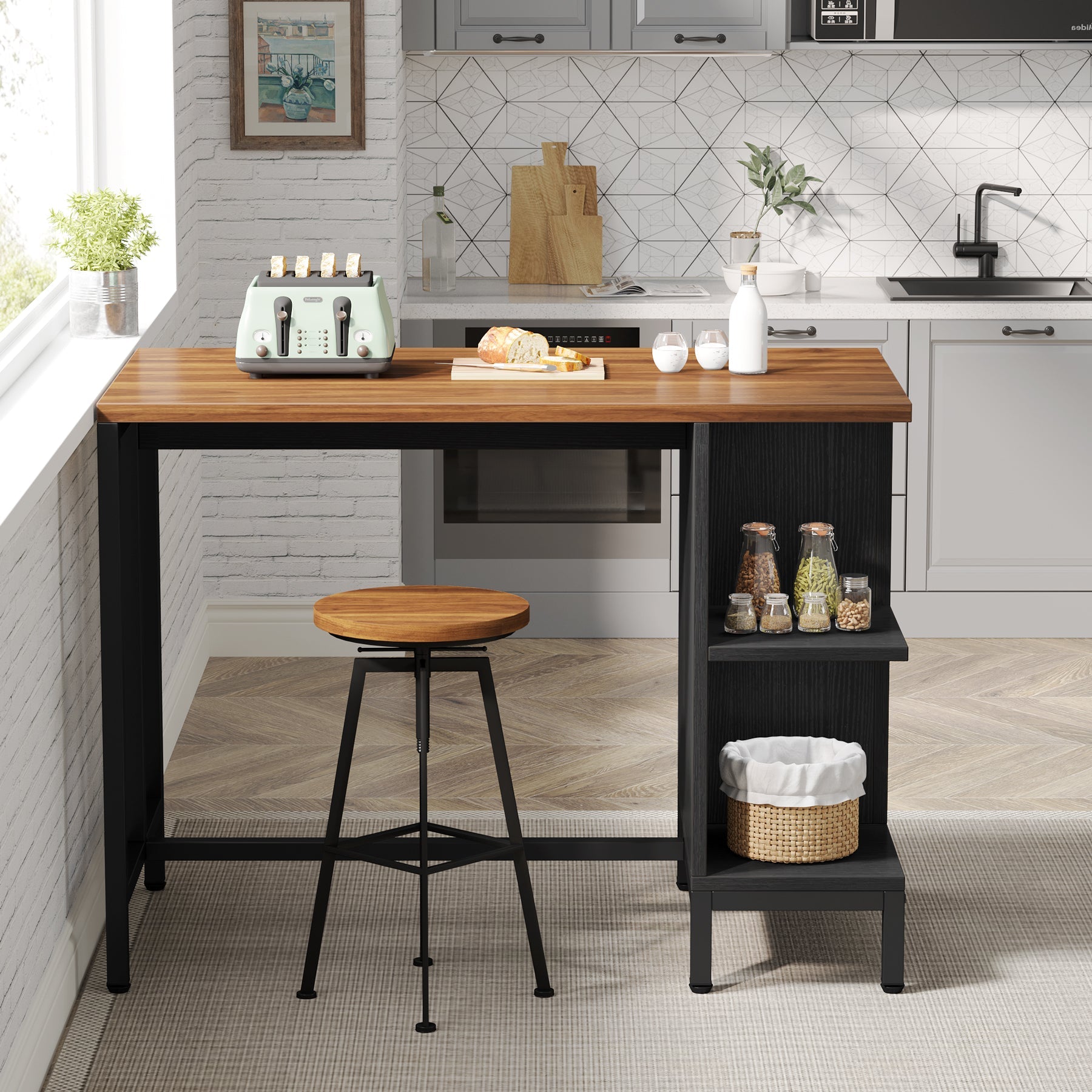 43-Inch Kitchen Island with 5 Open Shelves - Sturdy Counter Table for Food Prep, Storage & Dining | Perfect for Small Kitchens, Breakfast Nooks & Open Concept Living Spaces