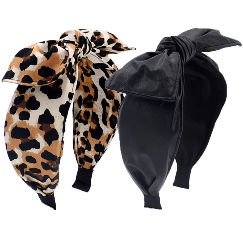 Bellisia Women's Leopard Print PU Leather Headbands - Fashion Hair Accessories for Women & Girls (2Pcs) - Perfect for Work, Parties, and Everyday Style