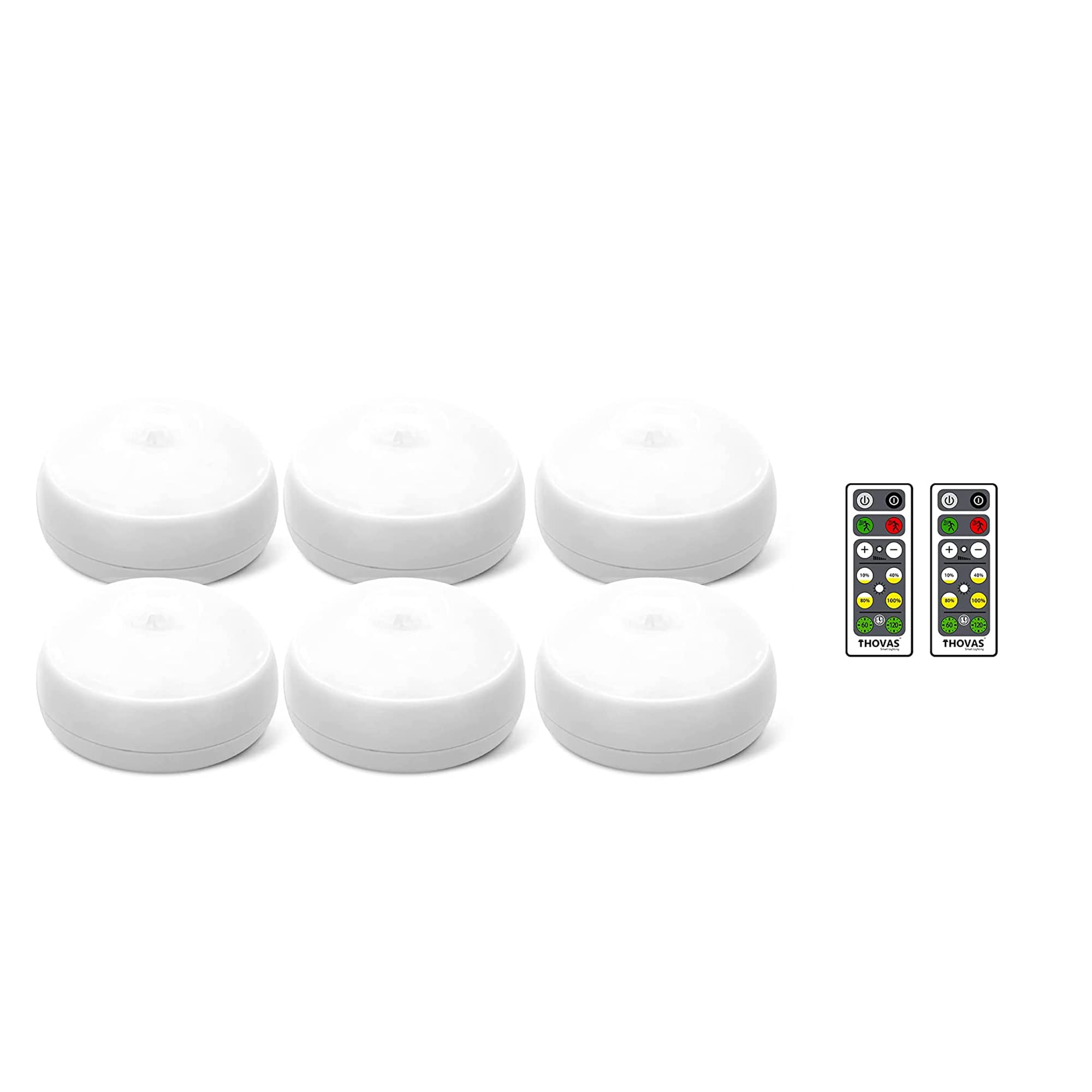 THOVAS Motion Sensor LED Closet Lights - 6 Pack Battery Powered Wireless Puck Lights for Cabinets, Stairs & Night Lighting - Indoor Cordless Under Cabinet Lights with Remote Control - Perfect for Bedrooms, Hallways, Closets & Pantries