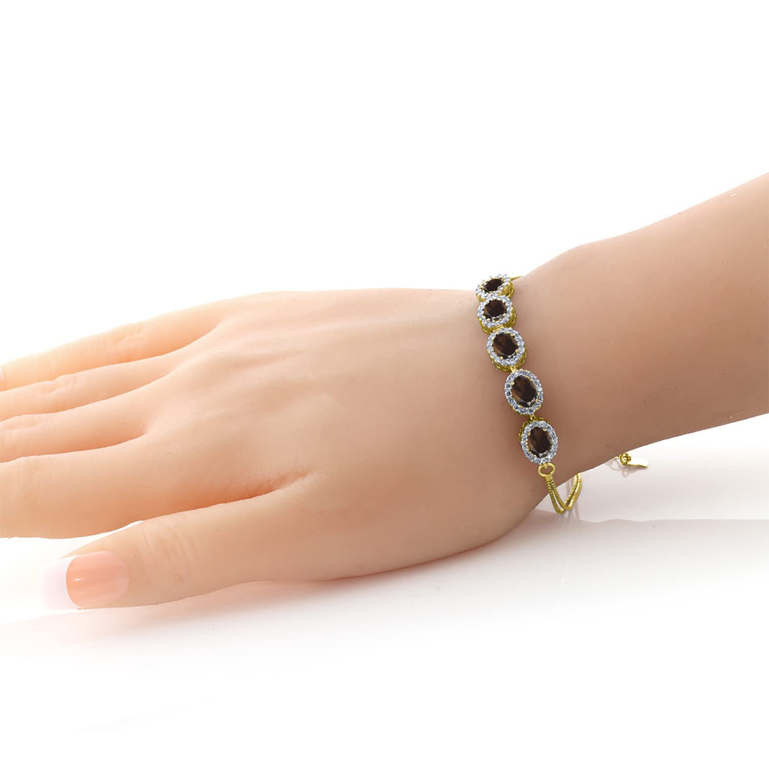 7X5MM Oval Cut Gemstone Birthstone Tennis Bracelet for Women - 18K Yellow Gold Plated Sterling Silver | 7 Inch with 1.5 Inch Extender | Fine Jewelry Gift for Mom, Wife, Her | Perfect for Birthdays, Anniversaries & Special Occasions