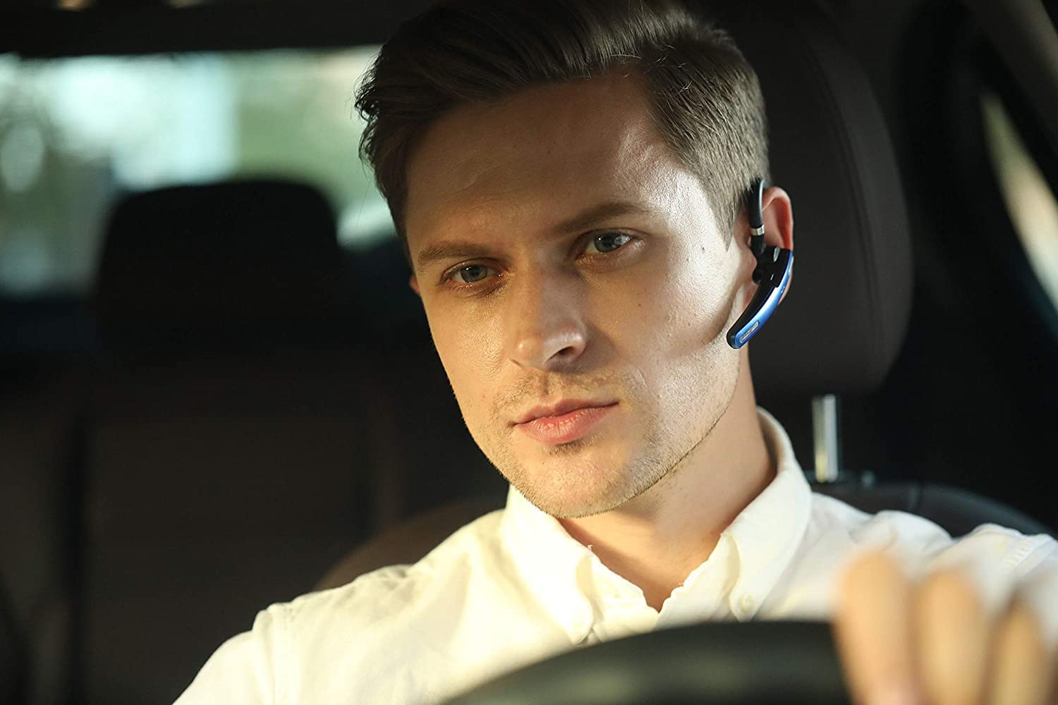 COMEXION Bluetooth Headset Wireless Earpiece V5.0 with Noise Canceling Mic - Hands-Free Stereo Earphones for iPhone & Android - Perfect for Driving, Business Meetings & Office Work