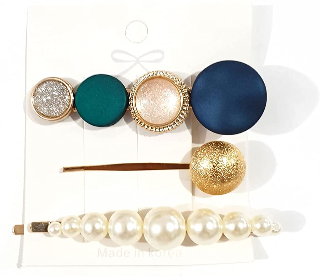 Elegant Pearl Rhinestone Hair Clips for Women - Korean Style Hair Barrettes Set of 3 - Perfect Hair Accessories for Wedding, Party & Daily Use (CLIP-9)