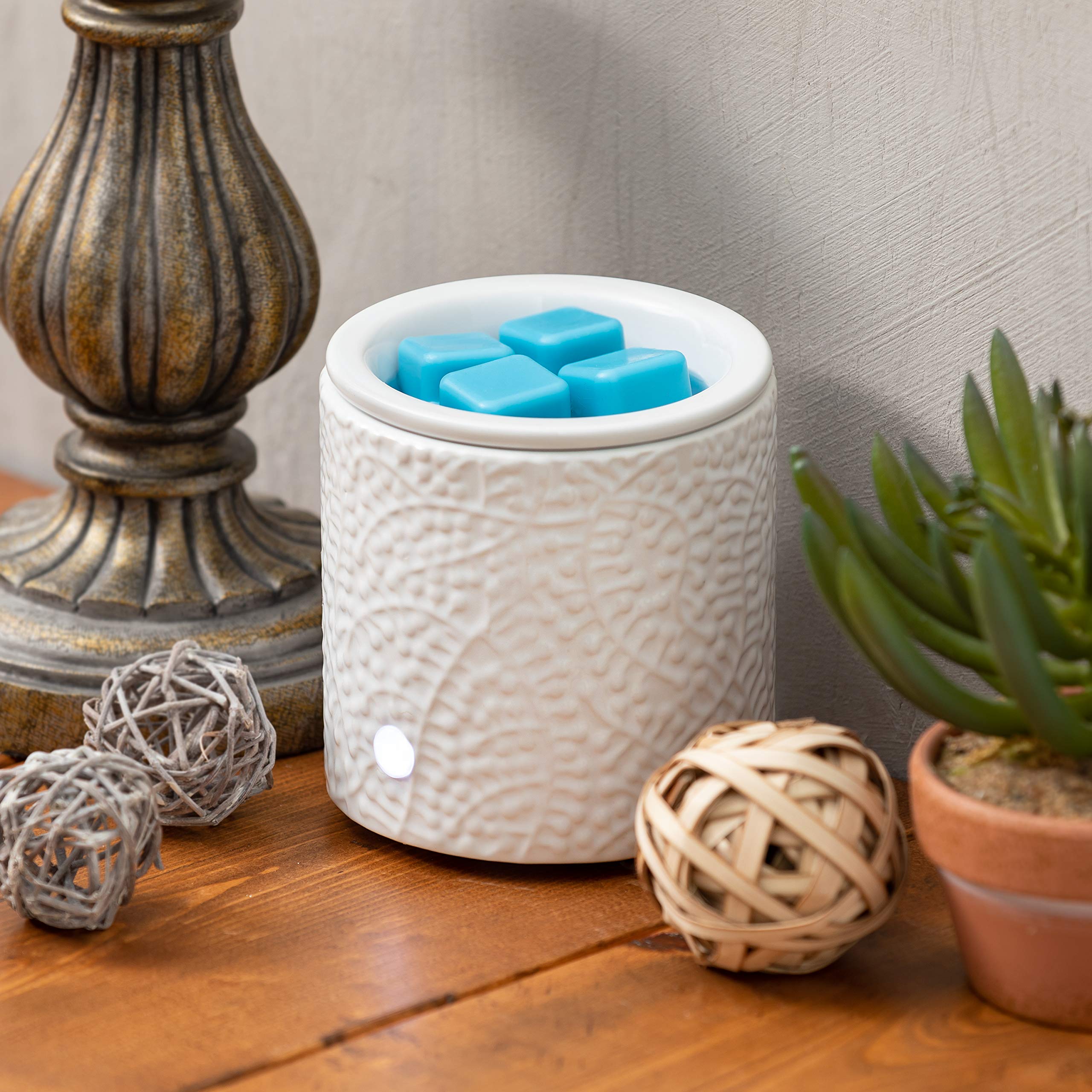 White Leaf Ceramic Electric Candle Warmer with Safety Timer | Automatic Plug-in Wax Melter for Scented Wax Cubes & Tarts | Home Office Air Freshener & Aromatherapy Decor | Perfect for Bedroom, Bathroom, Spa and Gift Giving