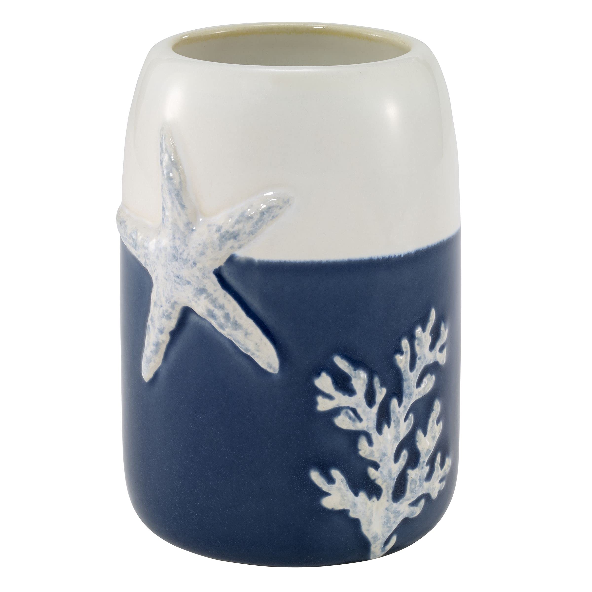 Avanti Linens 4-Piece Bathroom Accessory Set | Ocean Inspired Batik Coastal Decor | Matching Soap Dispenser, Toothbrush Holder, Tumbler & Tray | Perfect for Coastal, Beach House or Nautical Themed Bathrooms