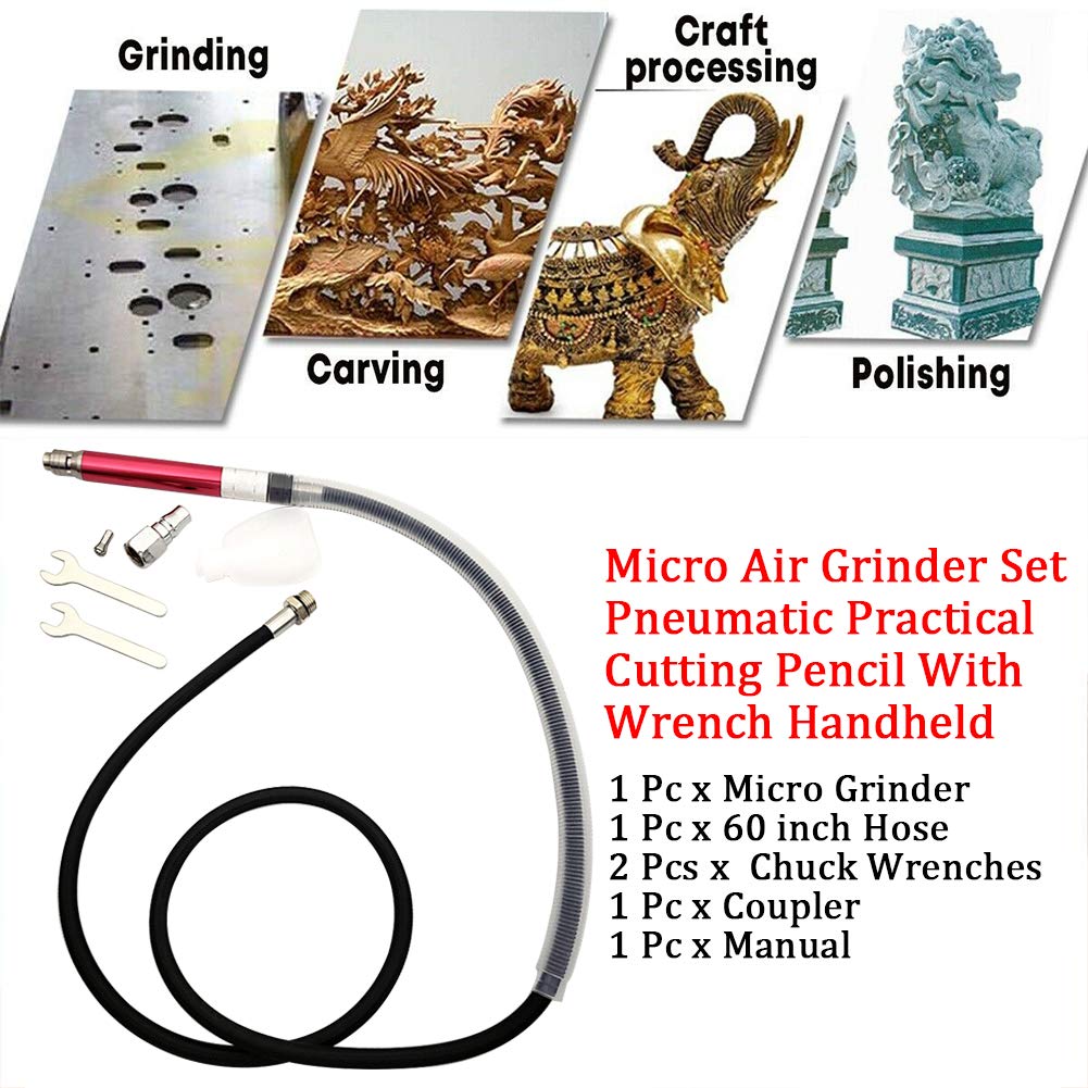 1/4 Inch Pencil Type Air-Powered Die Grinder - 65,000 RPM Compact Handheld Micro Grinder with Wrench for Metalworking, Wood Carving & DIY Projects