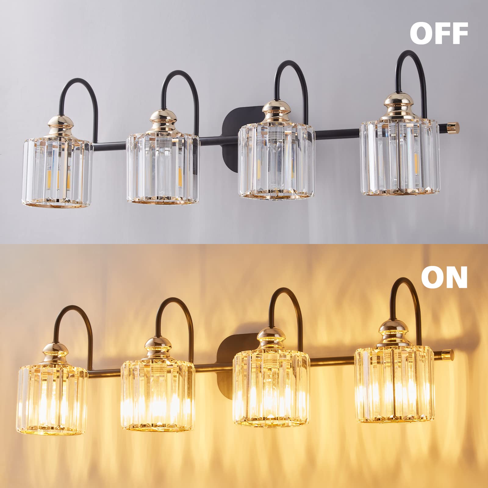 ExBrite 4-Light Modern Bathroom Vanity Lighting - Crystal Wall Sconce for Mirror Illumination | Perfect for Bathroom, Powder Room & Dressing Area Makeup Lighting